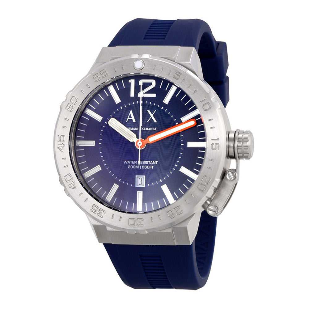 ARMANI EXCHANGE AX1812 Men's Analog Quartz Watch with Stainless Steel Case & Blue Rubber Strap - Stylish Silver Watch for Business, Casual Wear & Everyday Use
