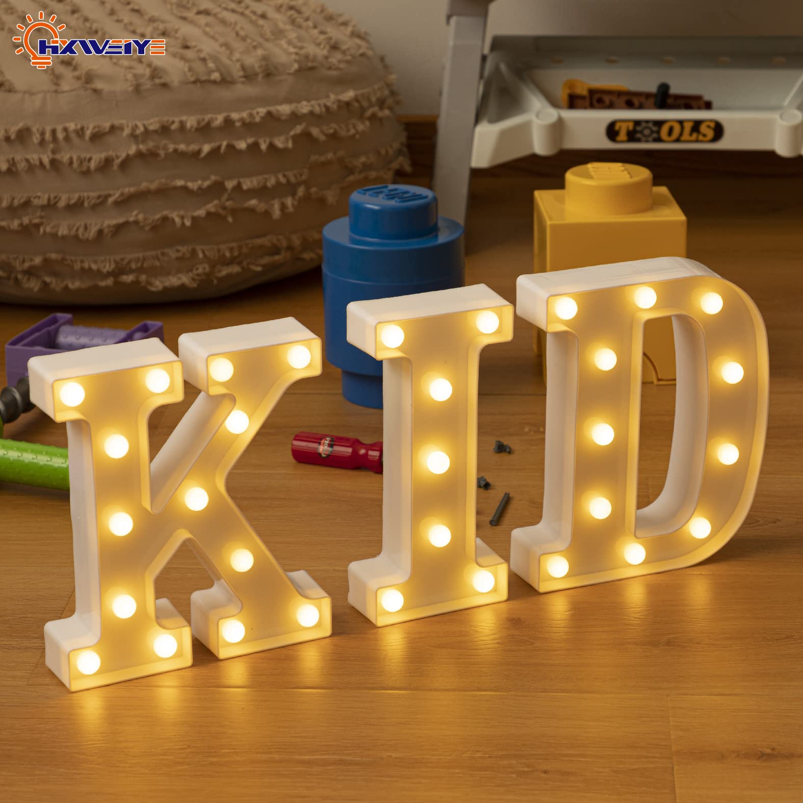 HXWEIYE LED Marquee Letters - 26 Alphabet & 10 Number Light Up Signs for Party, Birthday, Bar, Christmas Decor - Battery Powered Warm White Light Letters for Home, Wedding, Baby Shower, and Holiday Celebrations
