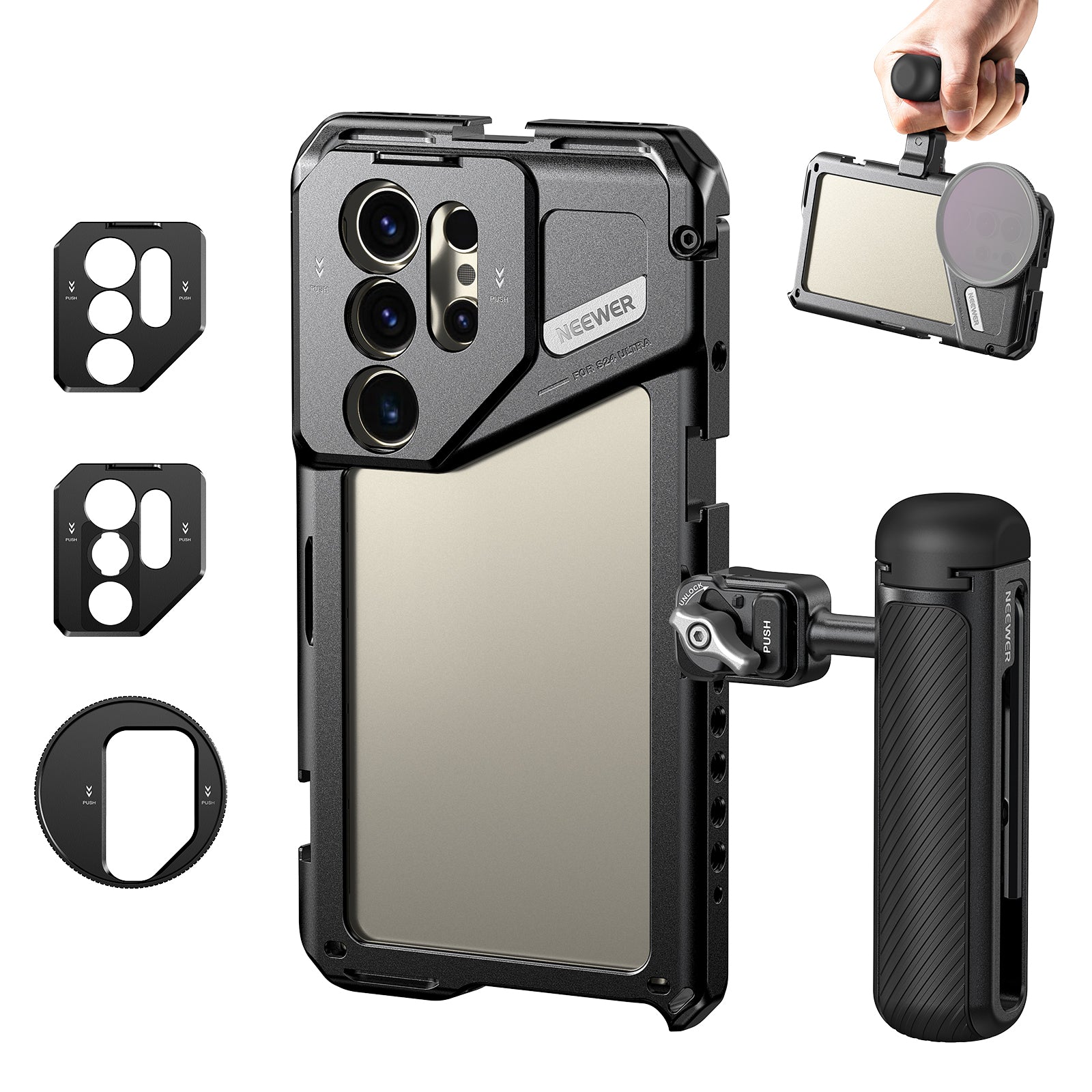NEEWER PA042 Universal Phone Cage Mount for Samsung Galaxy S24 Ultra - Perfect for Smartphone Videography, Vlogging & Live Streaming