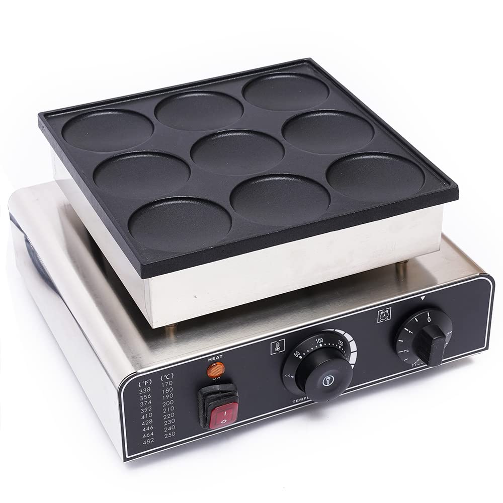 Mini Dutch Pancake Maker - 110V Commercial Stainless Steel Nonstick Electric Waffle Machine with Timer & Temperature Control - Perfect for Breakfast, Brunch, Cafes and Restaurants