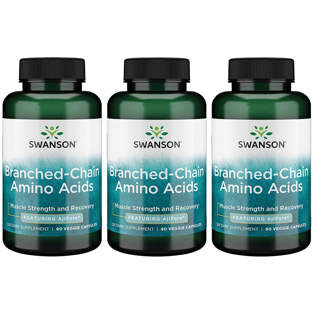 Swanson Ajipure Branched-Chain Amino Acids (BCAA) - Pharmaceutical Grade 90 Veggie Capsules (3 Pack) - Supports Muscle Recovery, Workout Performance & Endurance - Ideal for Athletes, Bodybuilders & Fitness Enthusiasts