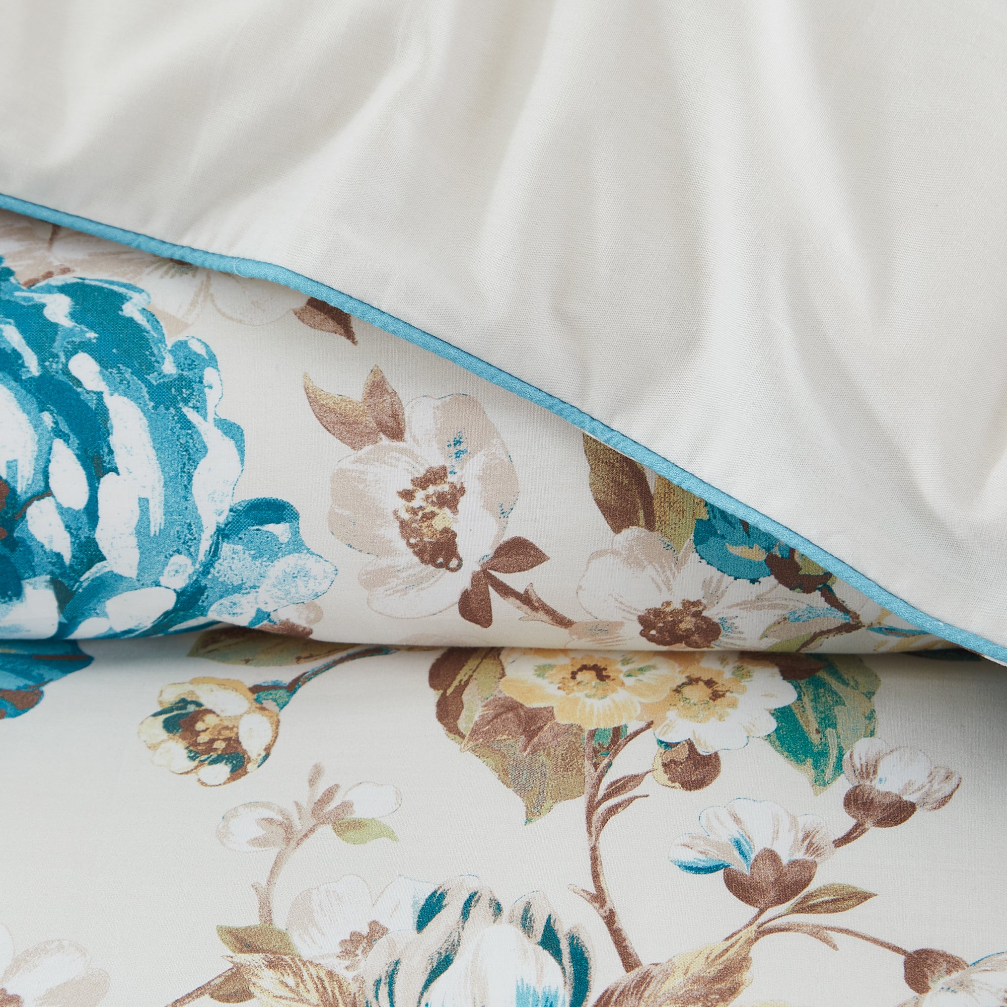 Reversible Cotton Duvet Cover Set with Bird & Hydrangea Floral Design - Soft Bedding for Master Bedroom, Guest Room & Dorm Decor