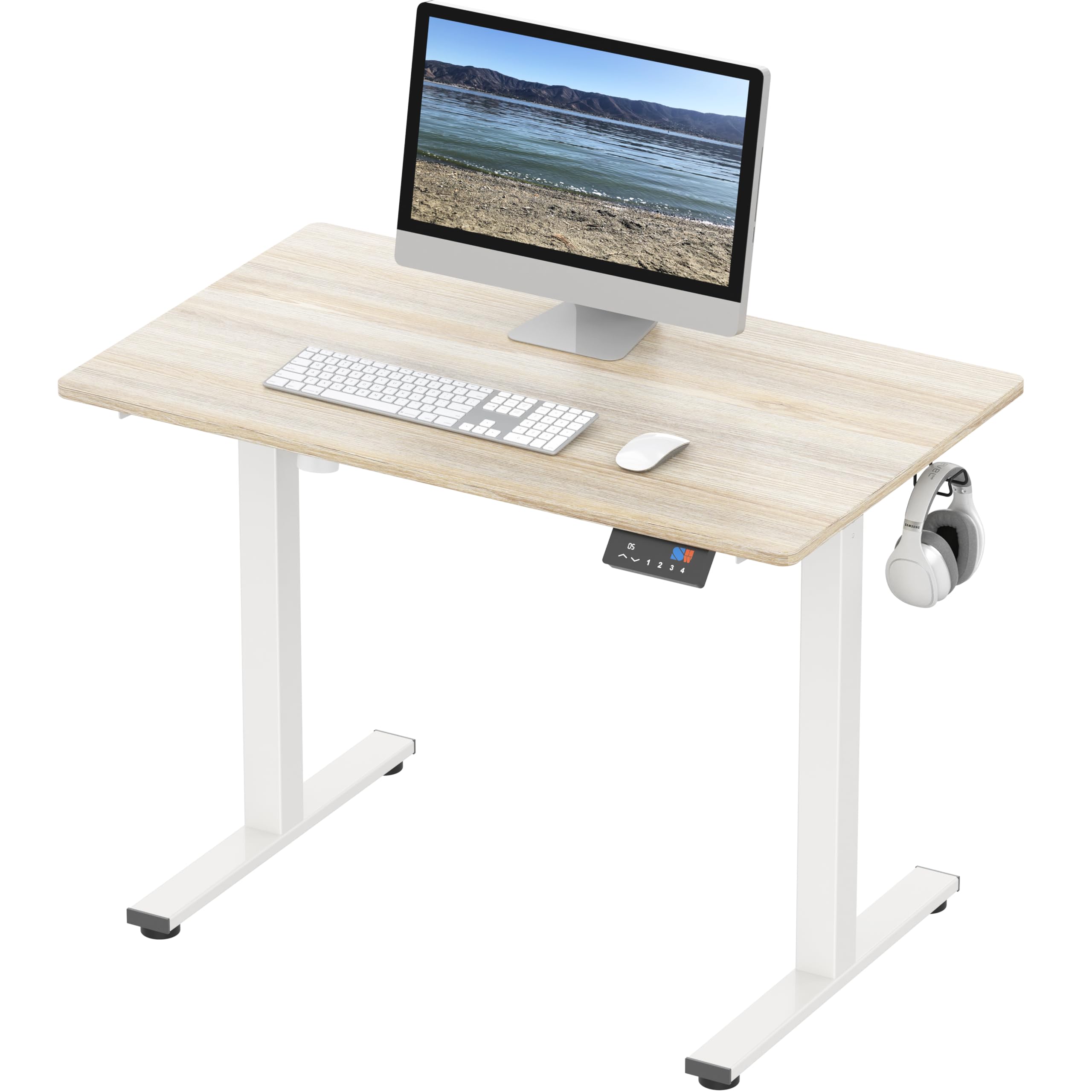 40-Inch Electric Height Adjustable Standing Desk with Memory Preset - Maple Wood Office Desk with Cable Management Tray | Perfect for Home Office, Gaming Setup & Workspace Ergonomics
