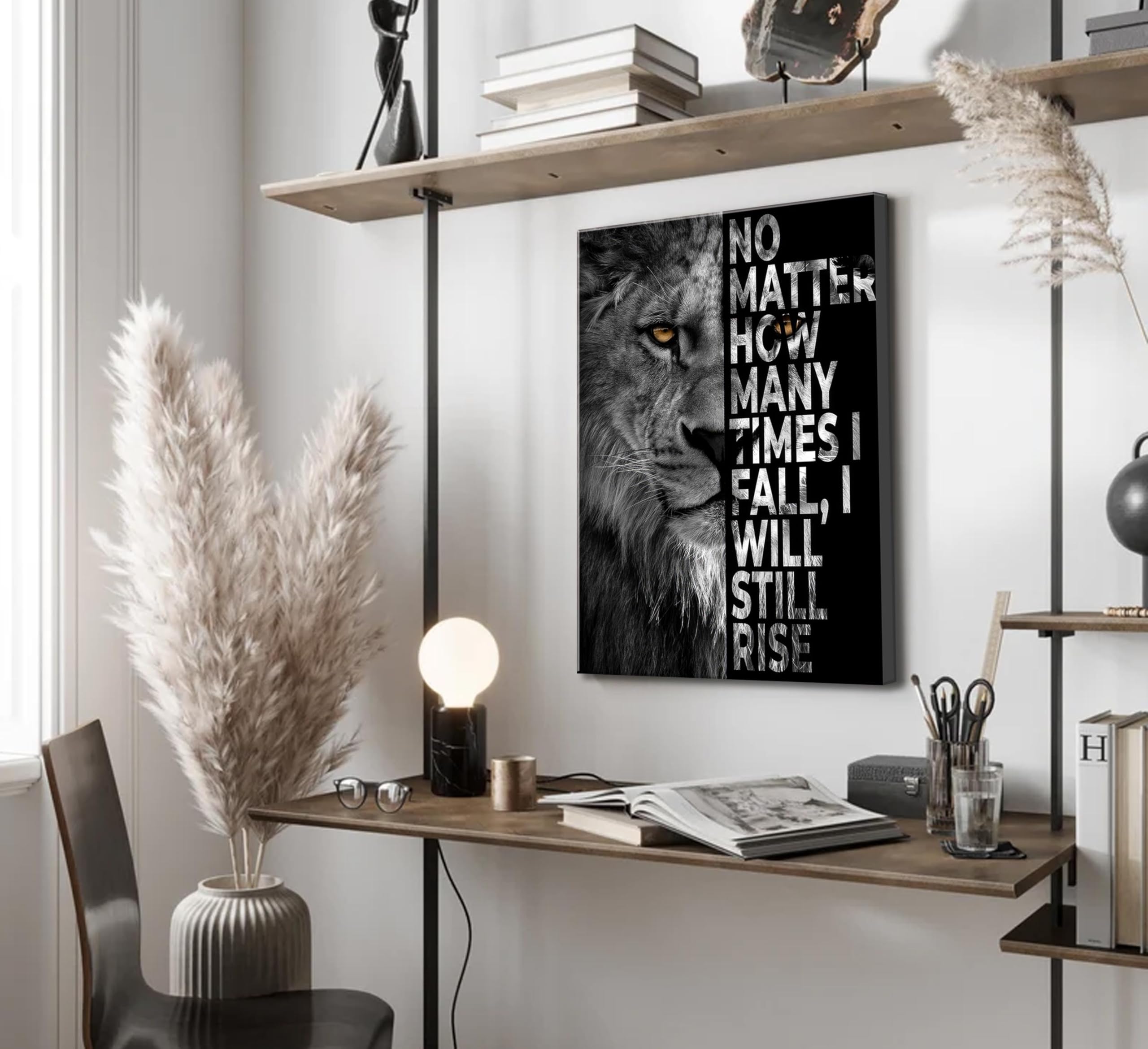 UHVBBCO Inspirational Lion Canvas Wall Art - Black & White Animal Prints, Modern Motivational Quotes Picture for Office, Living Room, Study & Home Decor | Perfect Wall Decor for Motivational Spaces & Modern Interiors