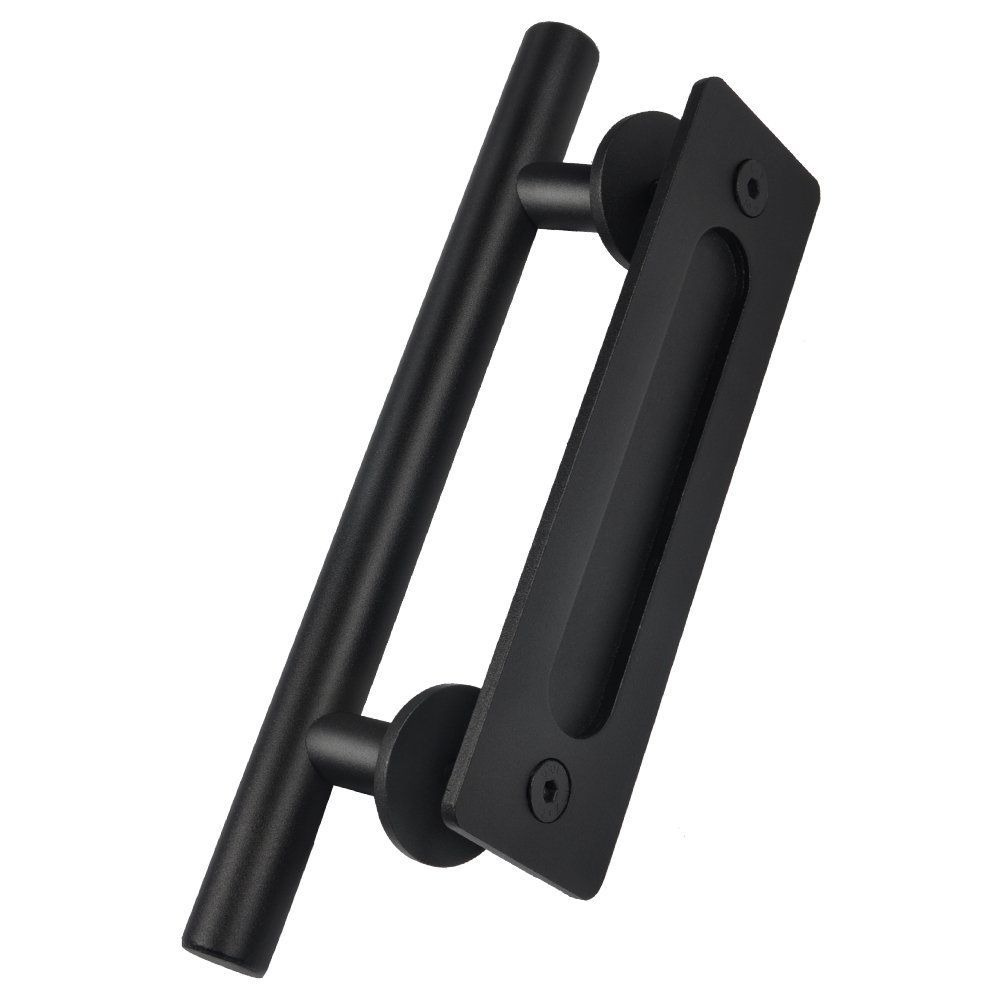 Premium Black Carbon Steel Sliding Barn Door Handle - Heavy Duty 11.88