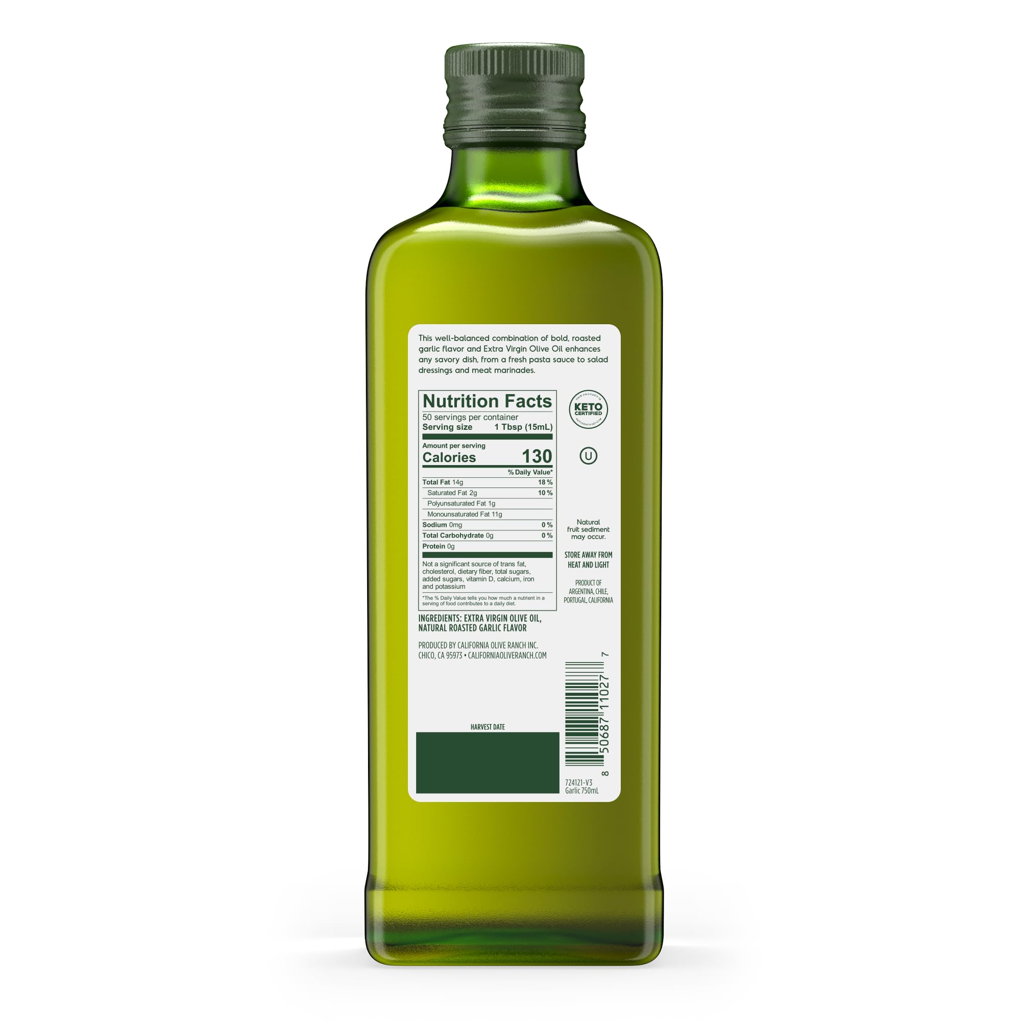 California Olive Ranch Garlic Infused Extra Virgin Olive Oil - 750mL (Pack of 6) | Premium Cooking Oil for Salads, Pasta & Mediterranean Dishes | Healthy Gourmet Ingredient