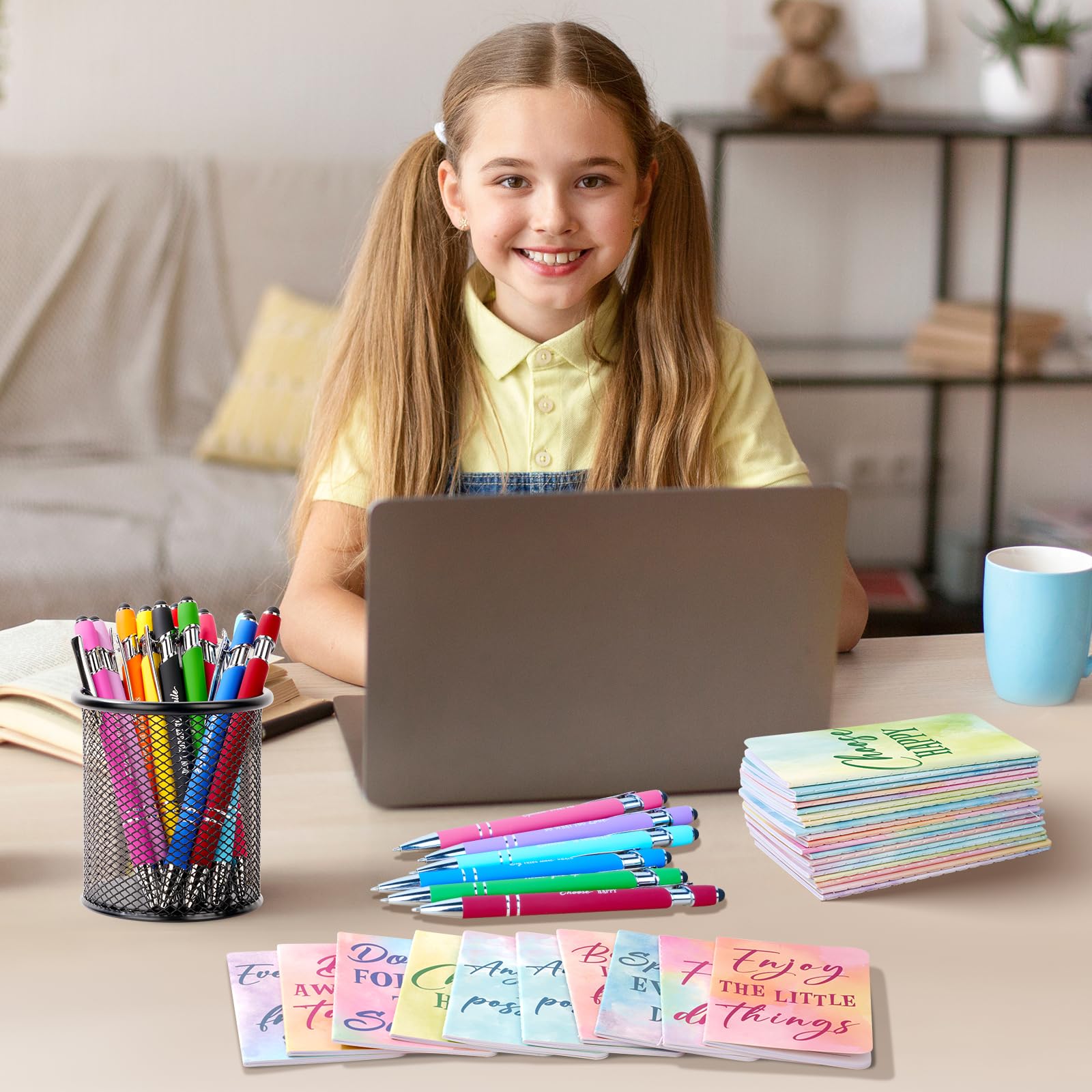 48-Piece Motivational Watercolor Pens & Inspirational Notepads Set - Colorful Ballpoint Pens with Mini Journals for Kids, Students, Teachers - Perfect for School, Office, Gifts & Classroom Prizes - Boost Creativity & Productivity in Daily Writing, Note-Taking & Journaling