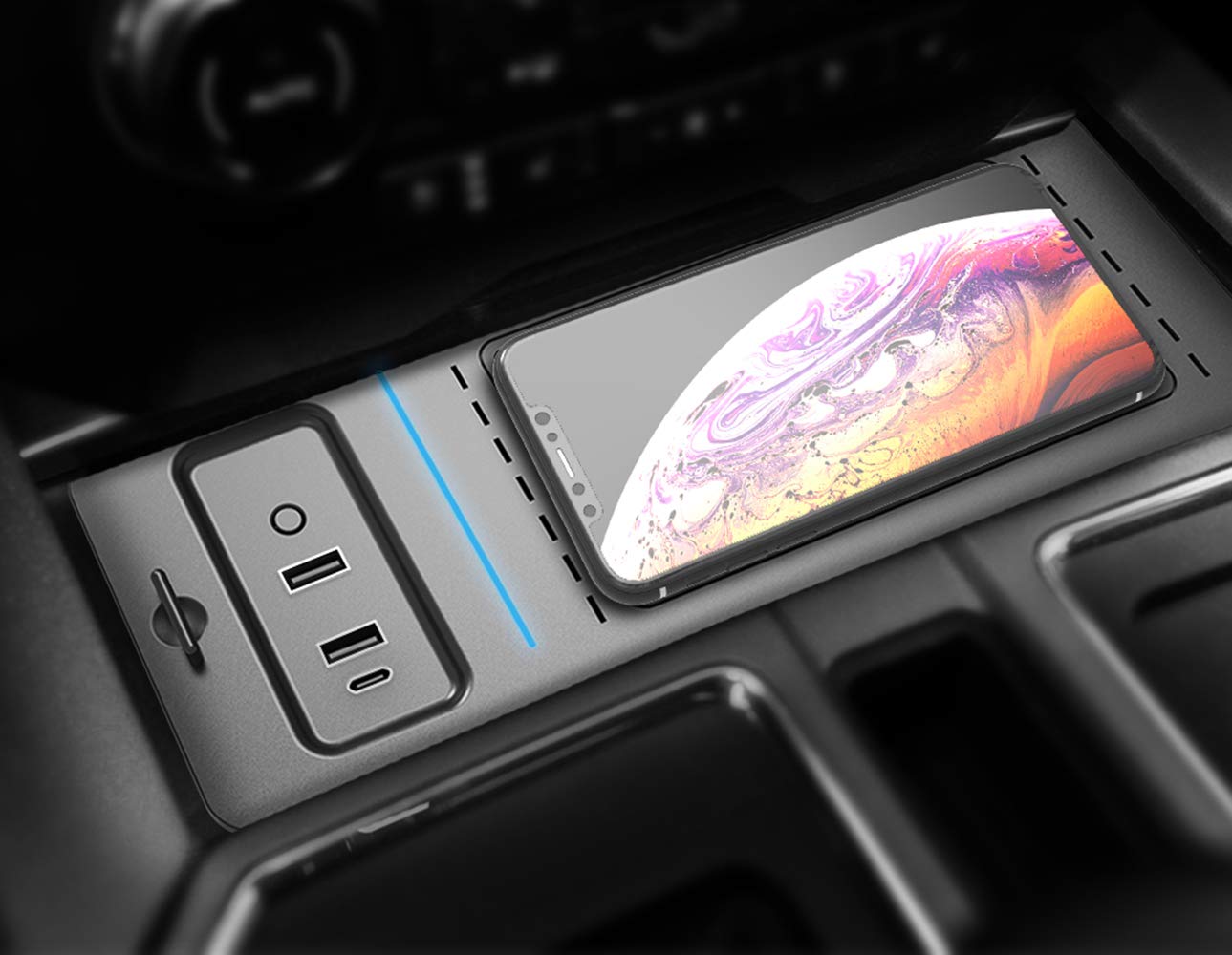 Fast Charging Car Wireless Charger Mount for Ford F-150 2015-2020 - 10W QC 3.0 Qi-Certified Phone Holder Compatible with iPhone 15/14/13, Samsung Galaxy S23/S22 - 36W USB Port for Multiple Devices - Perfect for Road Trips & Daily Commutes