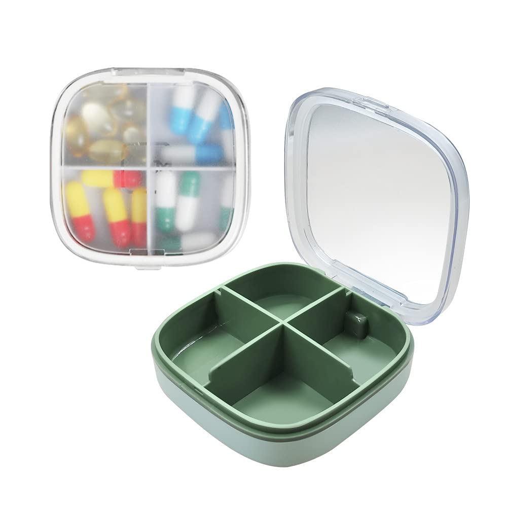 GOYUDU 4-Compartment Portable Pill Organizer - Weekly Travel Pill Box, Small Medicine Case for Office, Home & Daily Use - Compact Pill Manager (Green) - Perfect for Travel, Work & Medication Organization