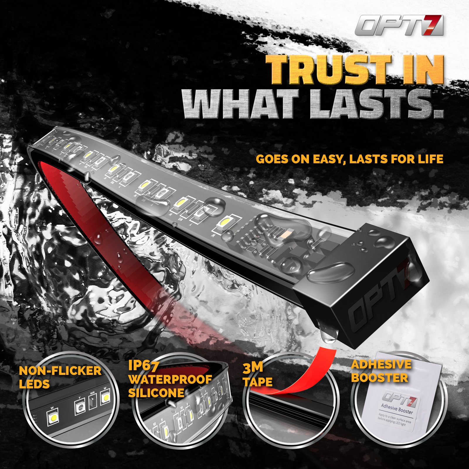 OPT7 60-Inch Triple LED Tailgate Light Bar with Amber Turn Signals & 60-Inch Running Board Lights with Sequential Amber Turn Signals - Enhanced Visibility for Trucks, SUVs, and Off-Road Vehicles