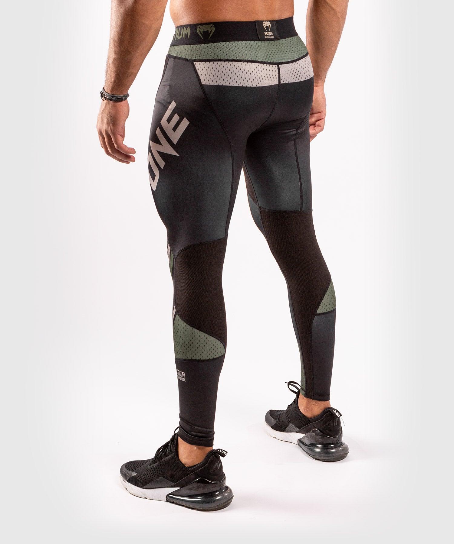 Venum ONE FC Impact Compression Tights for MMA & Training - Black/Khaki - High-Performance Fightwear for Combat Sports & Fitness Workouts
