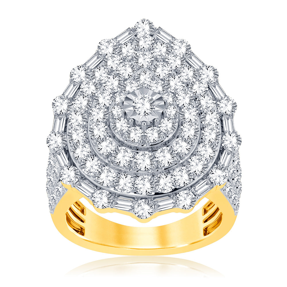 9ct Yellow Gold 3 Carat Pear Shaped Diamond Cluster Ring with Brilliant Cut Diamonds | Elegant Engagement, Wedding, Anniversary Gift for Her