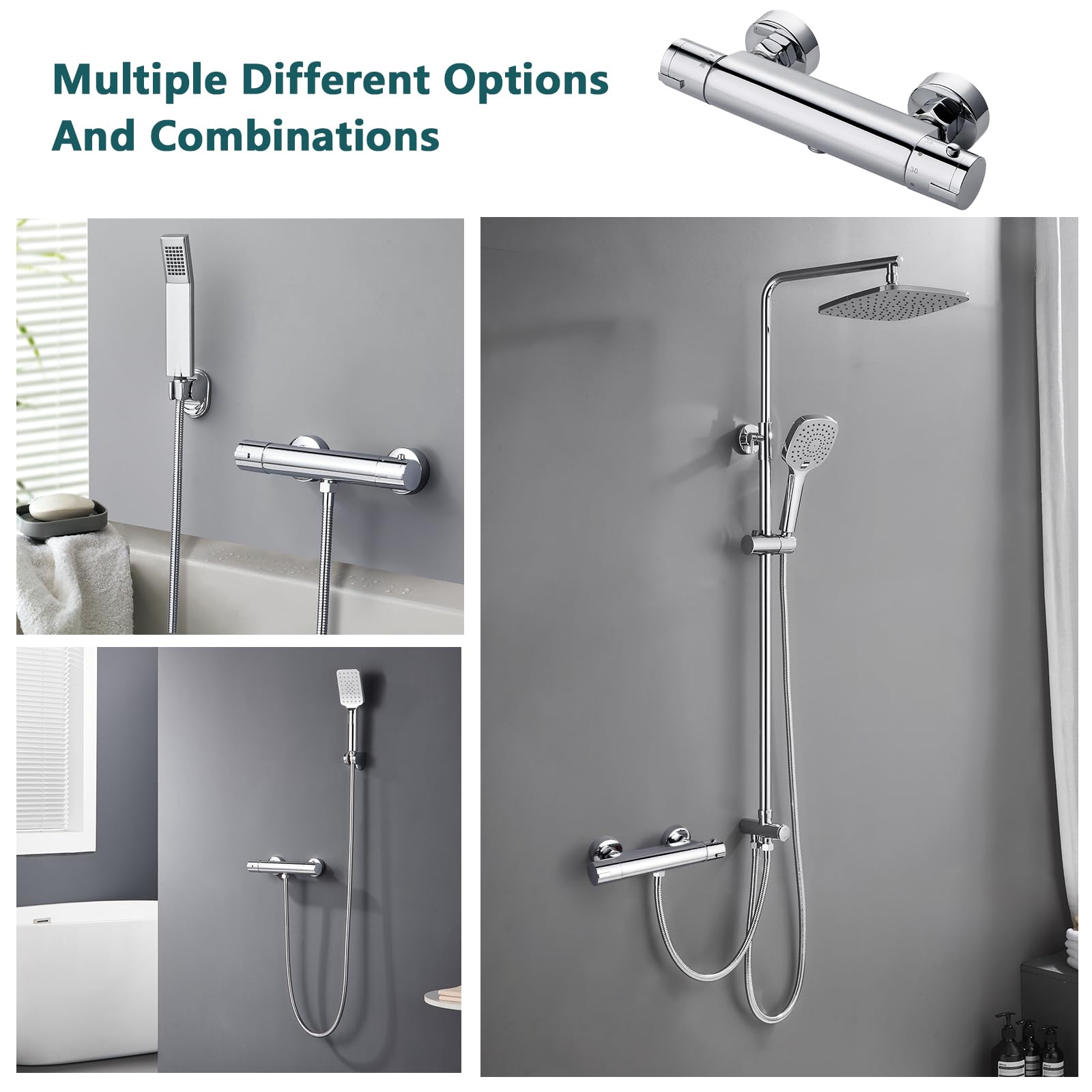 BONADE Thermostatic Shower Mixer Tap with 38°C Safety Button - Chrome Surface-Mounted Bathroom Shower Mixer for Tub & Round Shower - Perfect for Modern Bathrooms & Spa-Like Showers
