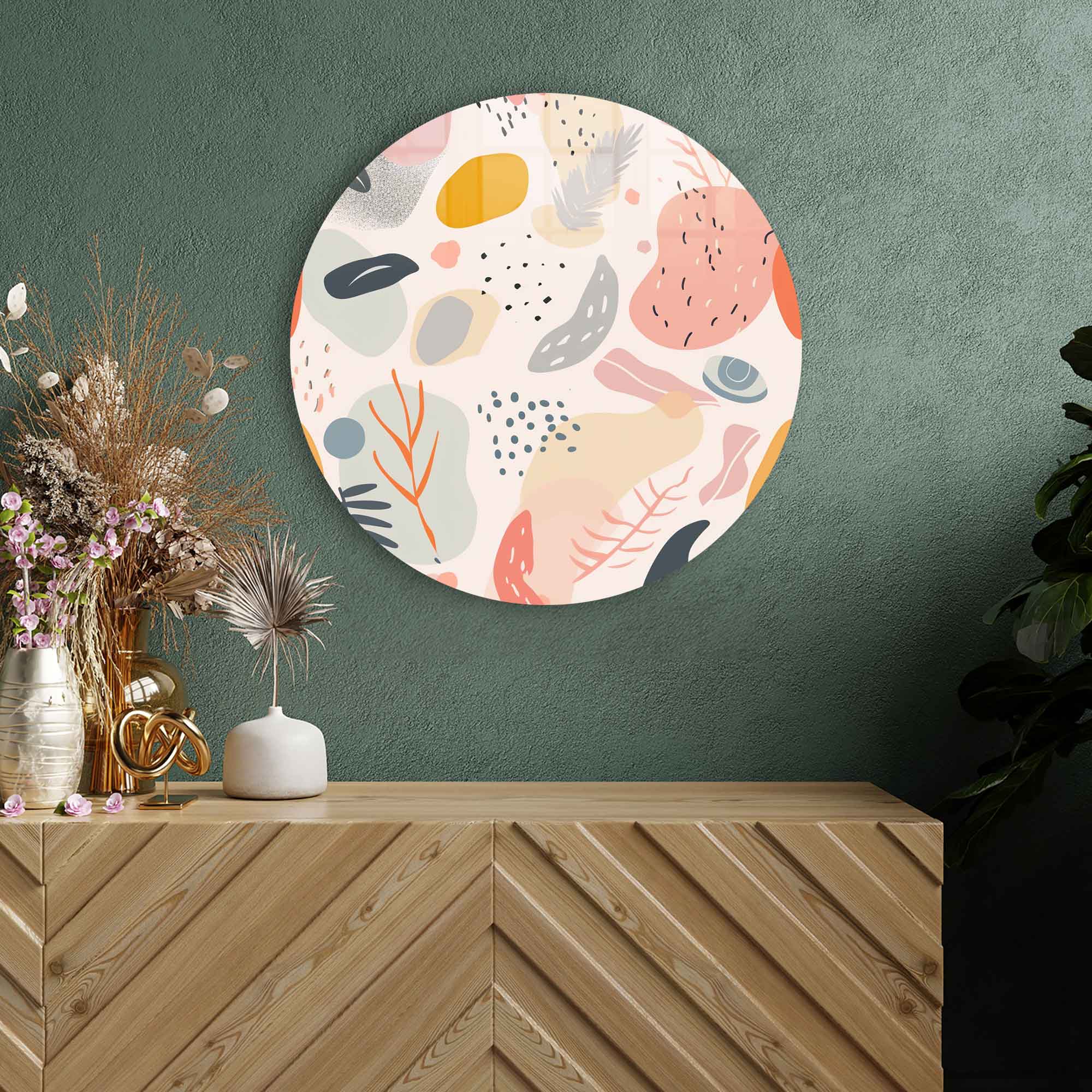 Pastel Rounded Glass Wall Art - Modern Abstract Home Decor for Living Room, Bedroom & Office - Perfect for Boho, Scandinavian & Minimalist Interior Design