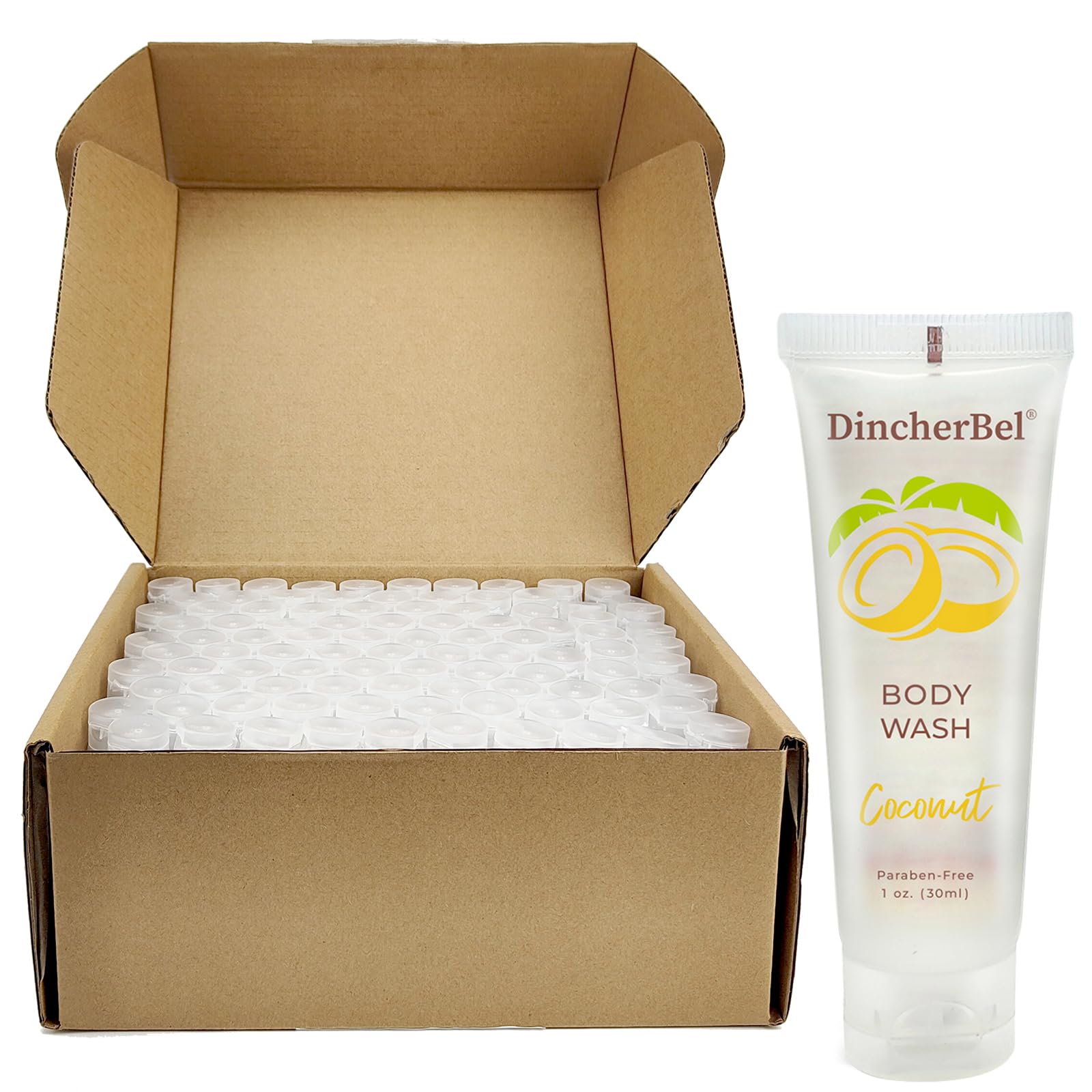 100 Pack Travel Size Body Wash (1 Fl Oz) - Refreshing Tropical Coconut Scented Shower Gel for Hotels, Vacation Rentals & Airbnb | Bulk Mini Toiletries Perfect for Guests, Travel & Hospitality Use