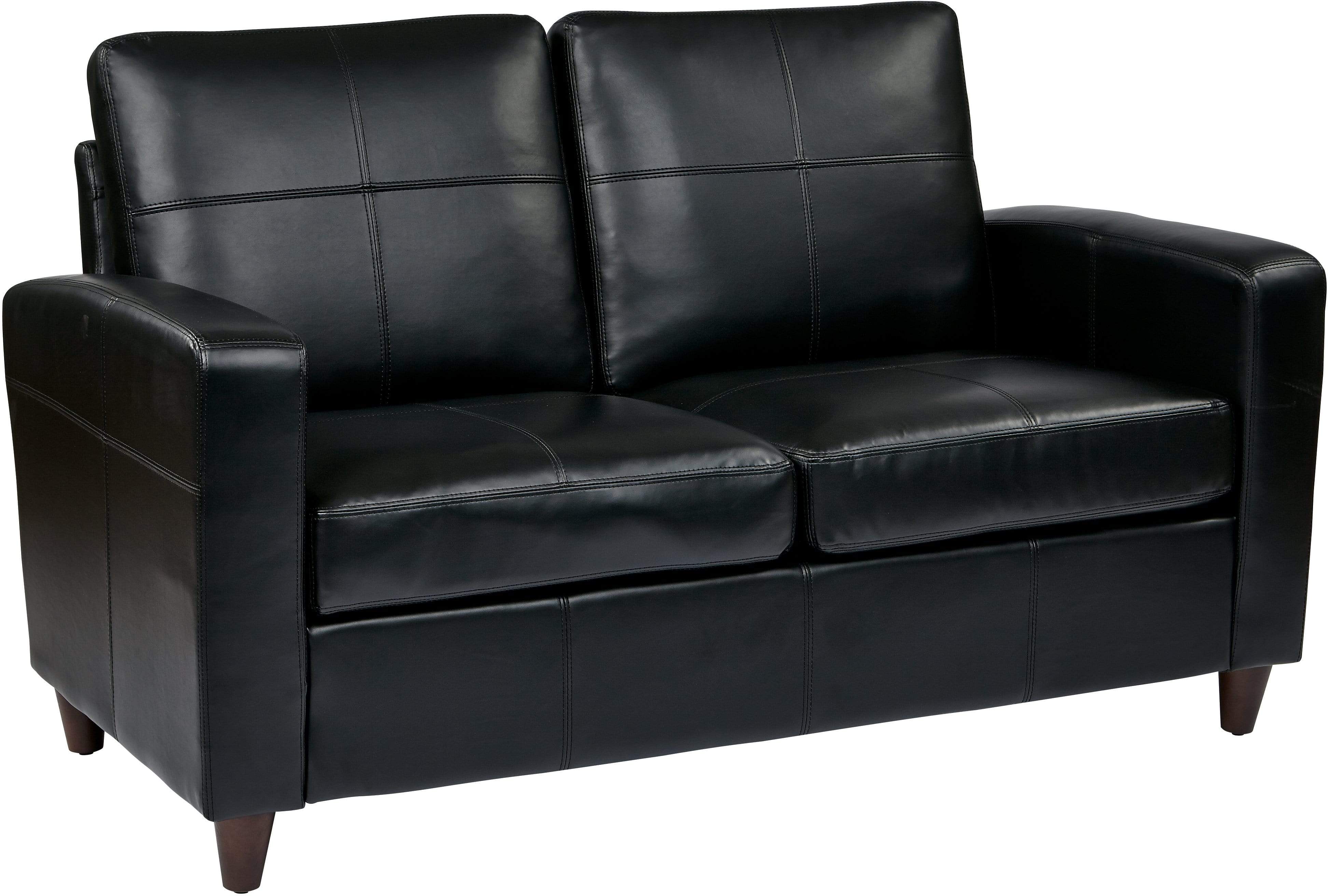 OSP Furniture® Black or Espresso Bonded Leather Loveseat with Espresso Legs [SL2812] - Compact Sofa for Small Spaces, Living Room, Office or Apartment