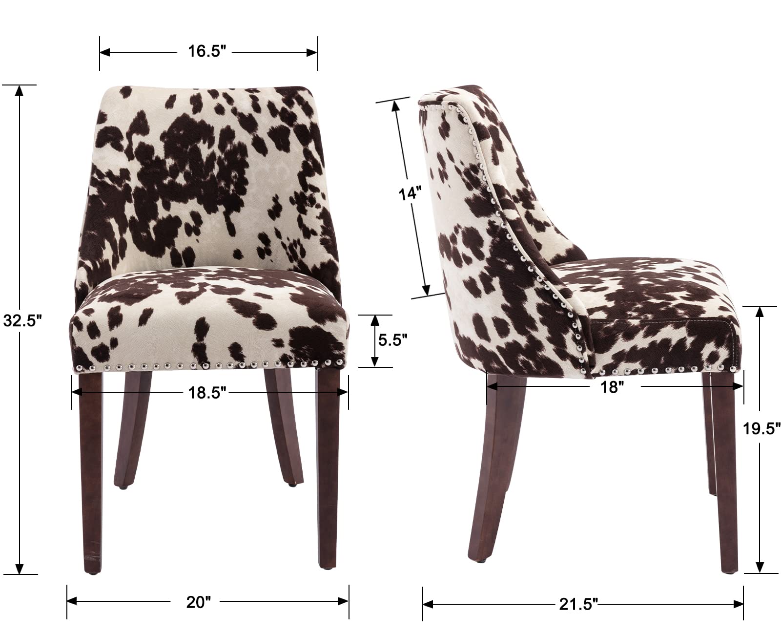 Kmax Fabric Dining Chairs Set of 2 - Upholstered Side Chairs with Wood Legs & Nailhead Trim - Farmhouse Style Accent Chairs for Dining Room, Guest Room, Restaurant - Perfect for Home Decor, Kitchen, and Office Use
