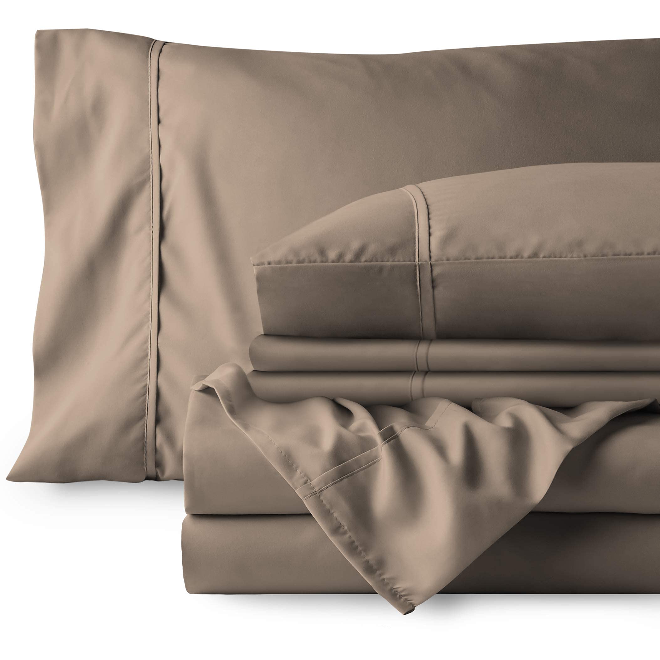 Bare Home 6-Piece Microfiber Bedding Set - California King Size Taupe Sheets with 4 Pillowcases | Ultra-Soft Breathable Bed Sheets for Luxurious Sleep & Guest Room Comfort
