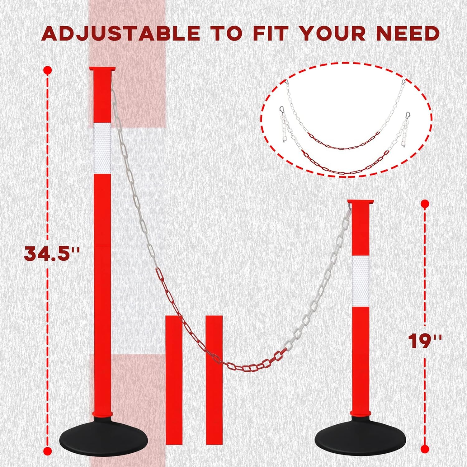 4 Pack Heavy Duty Traffic Delineator Cones with Weighted Base & Reflective Collars - Adjustable Orange Safety Barriers with Plastic Chains for Parking Lots, Driveways & Road Construction - Perfect for Traffic Control, Work Zones & Event Safety