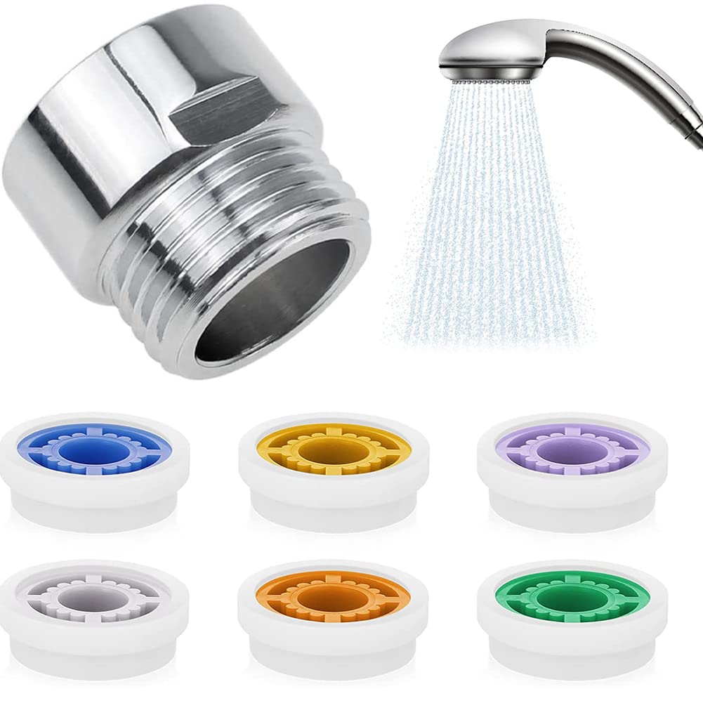 NIKJEBDF Water Flow Saver Adapter Set - 6 Adjustable Flow Settings (1/2 Inch) - Shower Flow Reducer & Limiter for Fixed & Handheld Shower Heads - Save Water & Energy - Perfect for Eco-Friendly Homes, Apartments & RVs