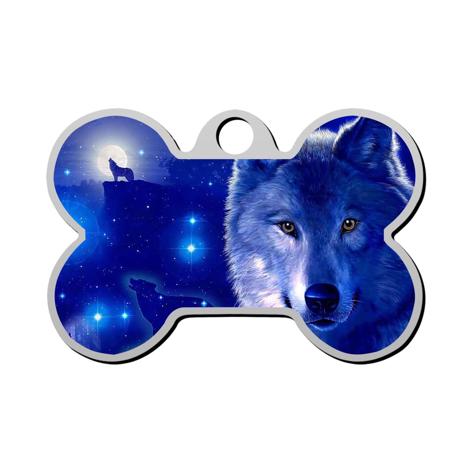 Personalized 3D Printed Cosmic Wolf Pet ID Tag - Bone Shaped Custom Dog & Cat Tags with Name & Phone Number | Perfect for Pet Safety & Outdoor Adventures