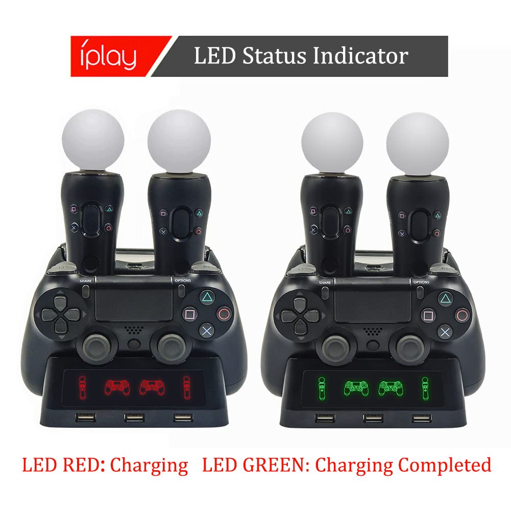 Fast Charging Station for PS5/PS4/Xbox/Move/VR Controllers - Multi-Port USB Charger with LED Indicator | Gaming Accessories for Home & Office Setup