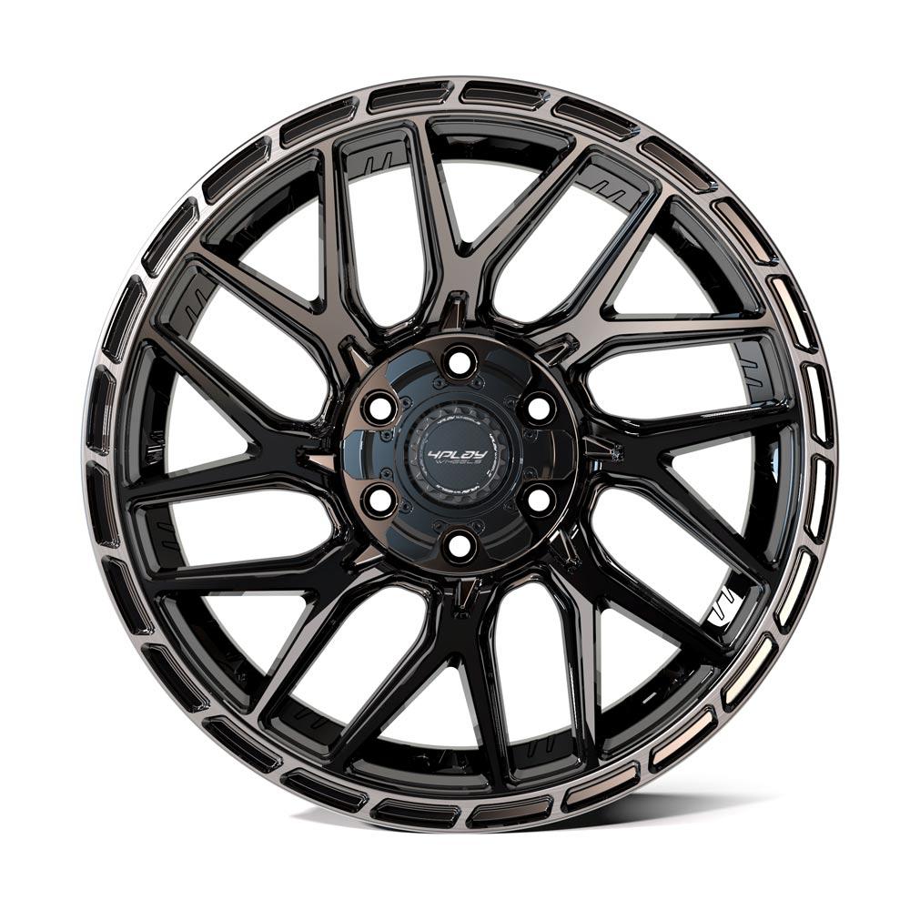 4Play Sport2.0 4PS28 Gloss Black Wheels 22x10.0 with Brushed Face & Tinted Clear - 6x139.7/6x135mm Bolt Pattern, 106.1mm Hub - Perfect for Trucks, SUVs, and Off-Road Vehicles