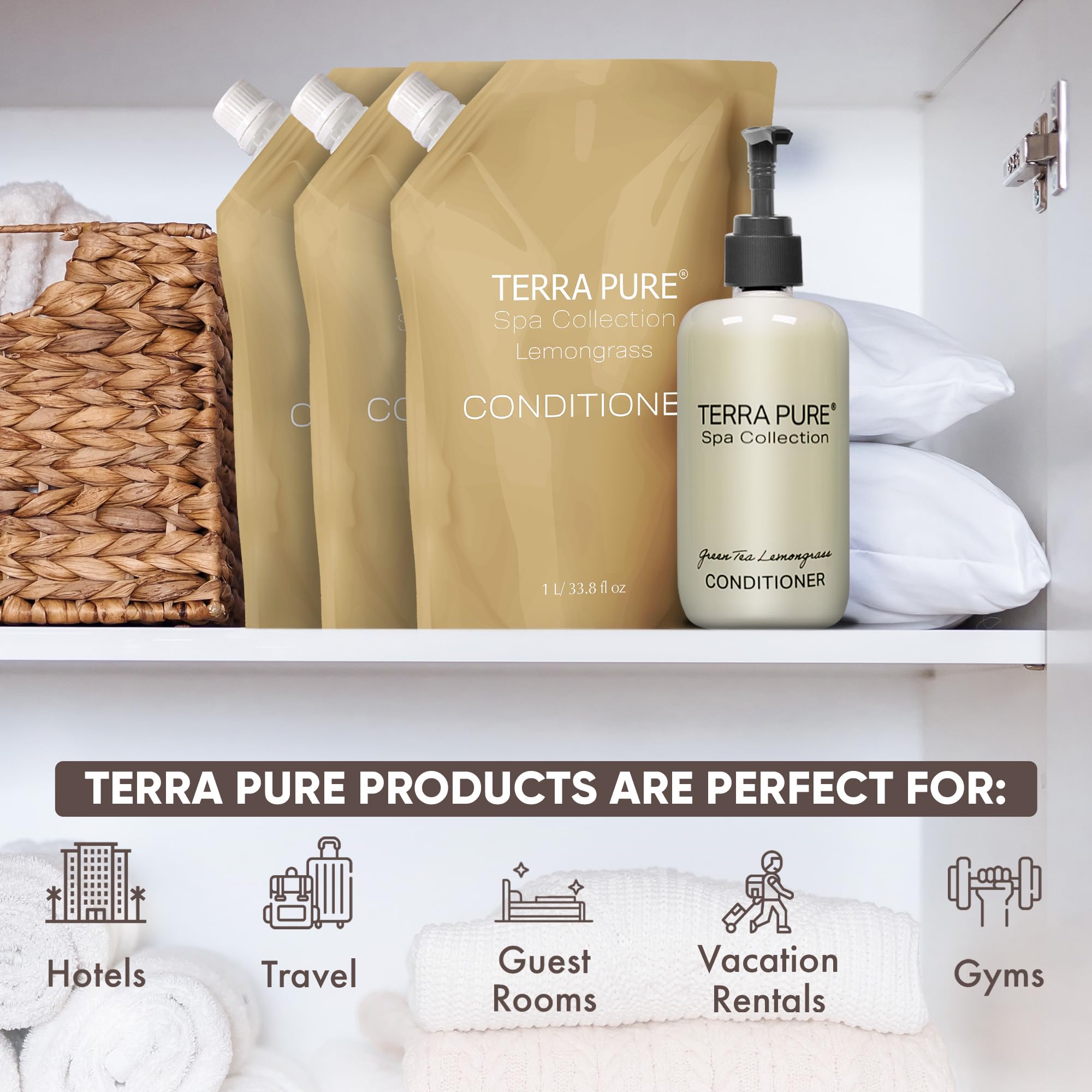 Terra Pure Spa Collection Conditioner Refill - 1 Liter (12 Pack) - Moisturizing & Nourishing Hair Care, Paraben-Free & Sulfate-Free - For Salons, Spas & Home Use