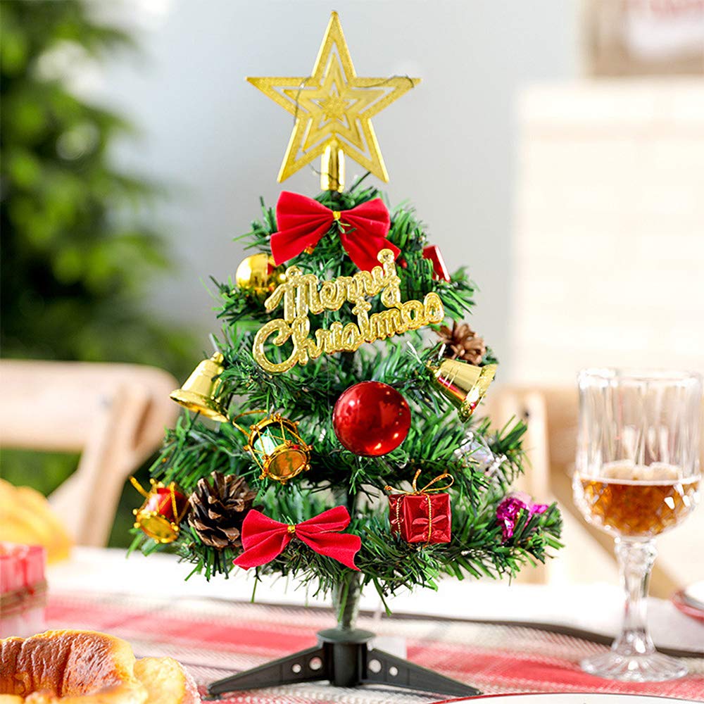 12 Inch Mini Artificial Christmas Tree with LED String Lights & Decorations - Perfect for Tabletop, Office Desk, Holiday Party Centerpiece & Small Space Christmas Decor