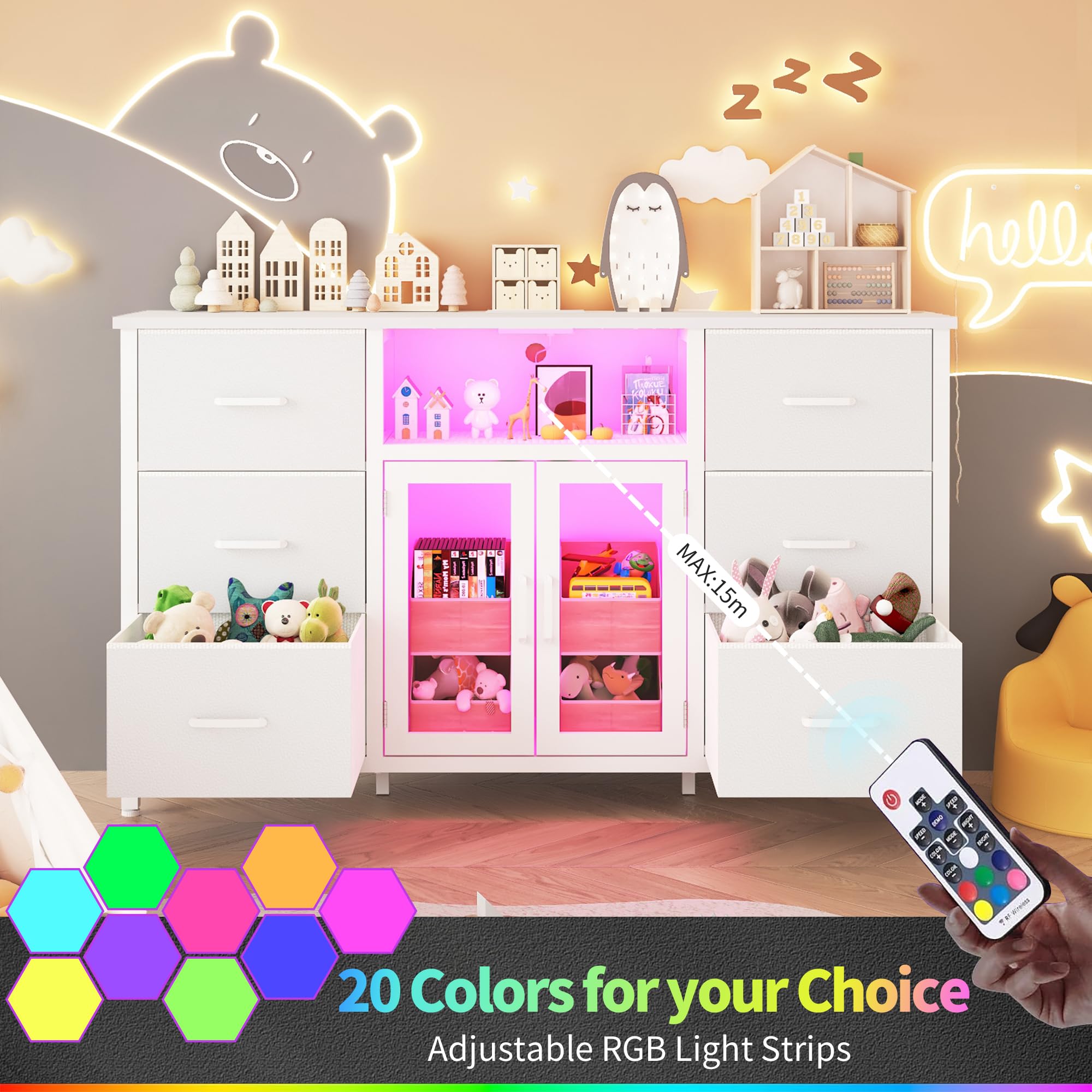 White Dresser with 6 Drawers & Charging Station - 60
