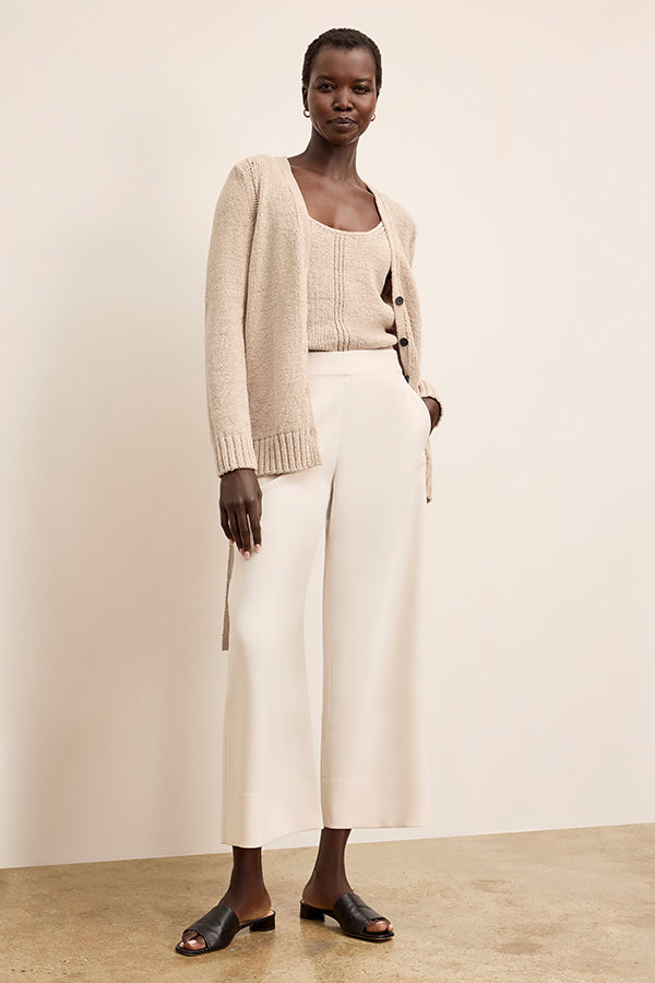 Elena Culotte Everyday Crepe Pants with Topstitch Detail - Comfortable Eggshell Women's Trousers for Work, Office & Casual Wear