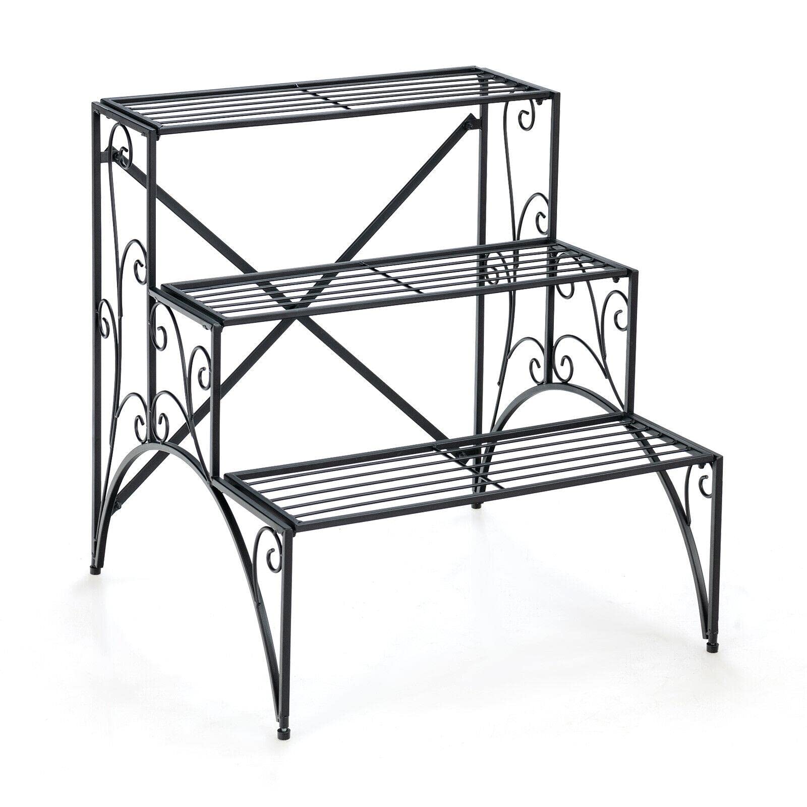 3 Tier Metal Stair Style Plant Stand - Indoor Outdoor Garden Shelf for Flower Pots, Succulents & Plants - Perfect for Patio, Balcony, Living Room & Garden Decor