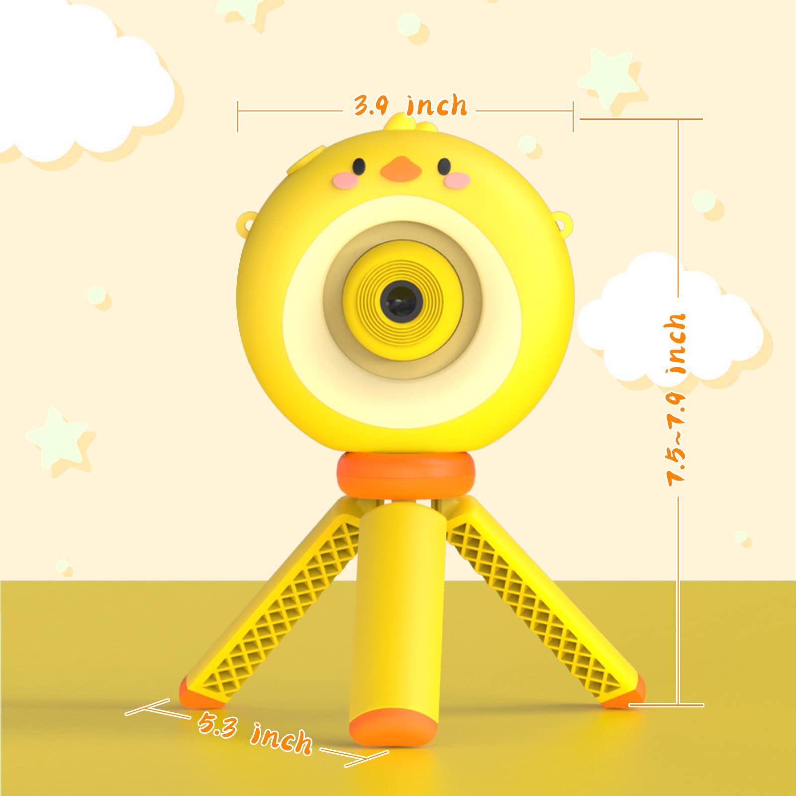 **12MP Kids Digital Camera with Tripod - 1080P HD Video, 32GB SD Card Included - Perfect for Birthday Gifts, Selfies & Family Adventures (Yellow)**