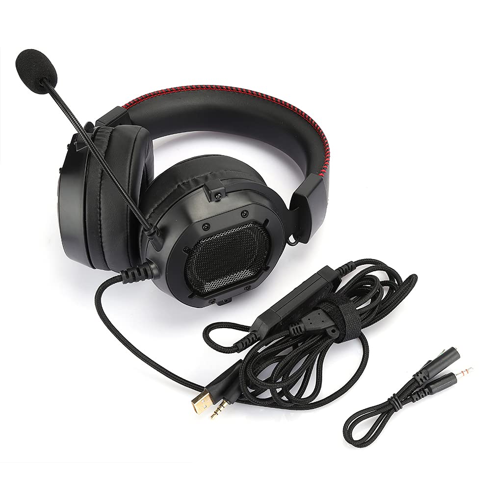 Wired Gaming Headset with RGB Lighting & Noise Cancelling Mic - 3.5mm Wired Headphones with Crystal Clear Audio for PC, Laptop, Xbox, PlayStation - Perfect for Competitive Gaming & Online Meetings (Black & Red)