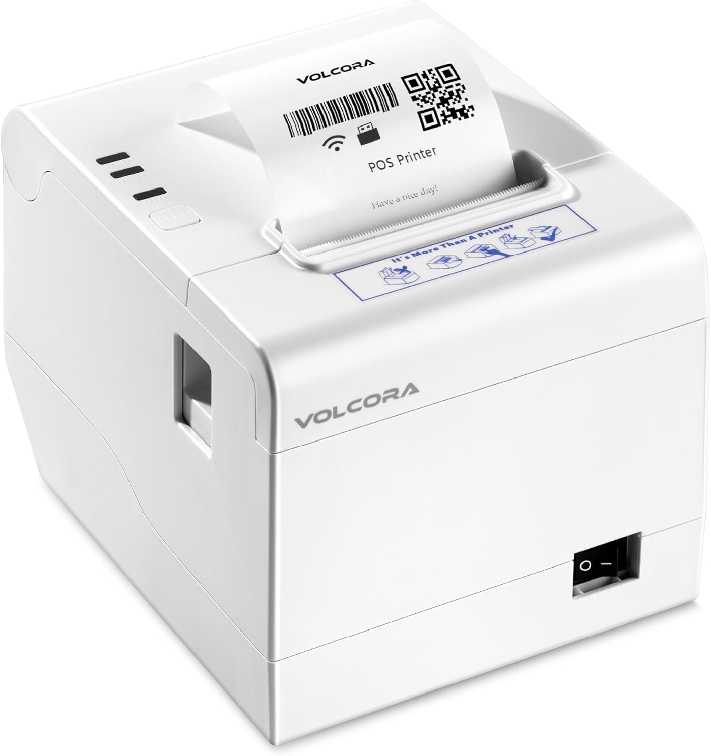Volcora 80mm Thermal Receipt Printer with Auto Cutter - USB/WiFi POS Printer for Windows/MAC/Linux, ESC/POS Command Support, Cash Drawer Compatible - High Speed Kitchen & Retail Printer (White) - Perfect for Restaurants, Retail Stores, and Small Business POS Systems