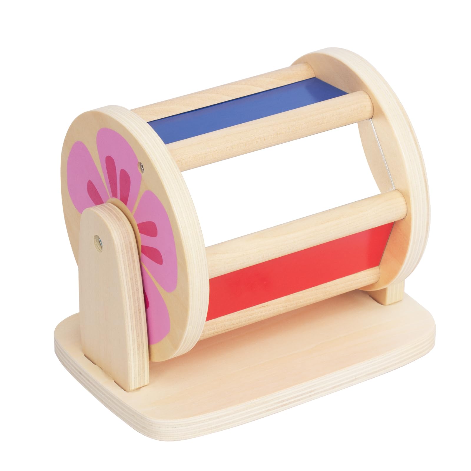 Montessori Spinning Drum, Wooden Tummy Time Mirror & Rainbow Fabric Ball Kit - Educational Baby Toys for 6-12 Months Toddlers - Perfect for Sensory Play, Early Learning & Developmental Activities