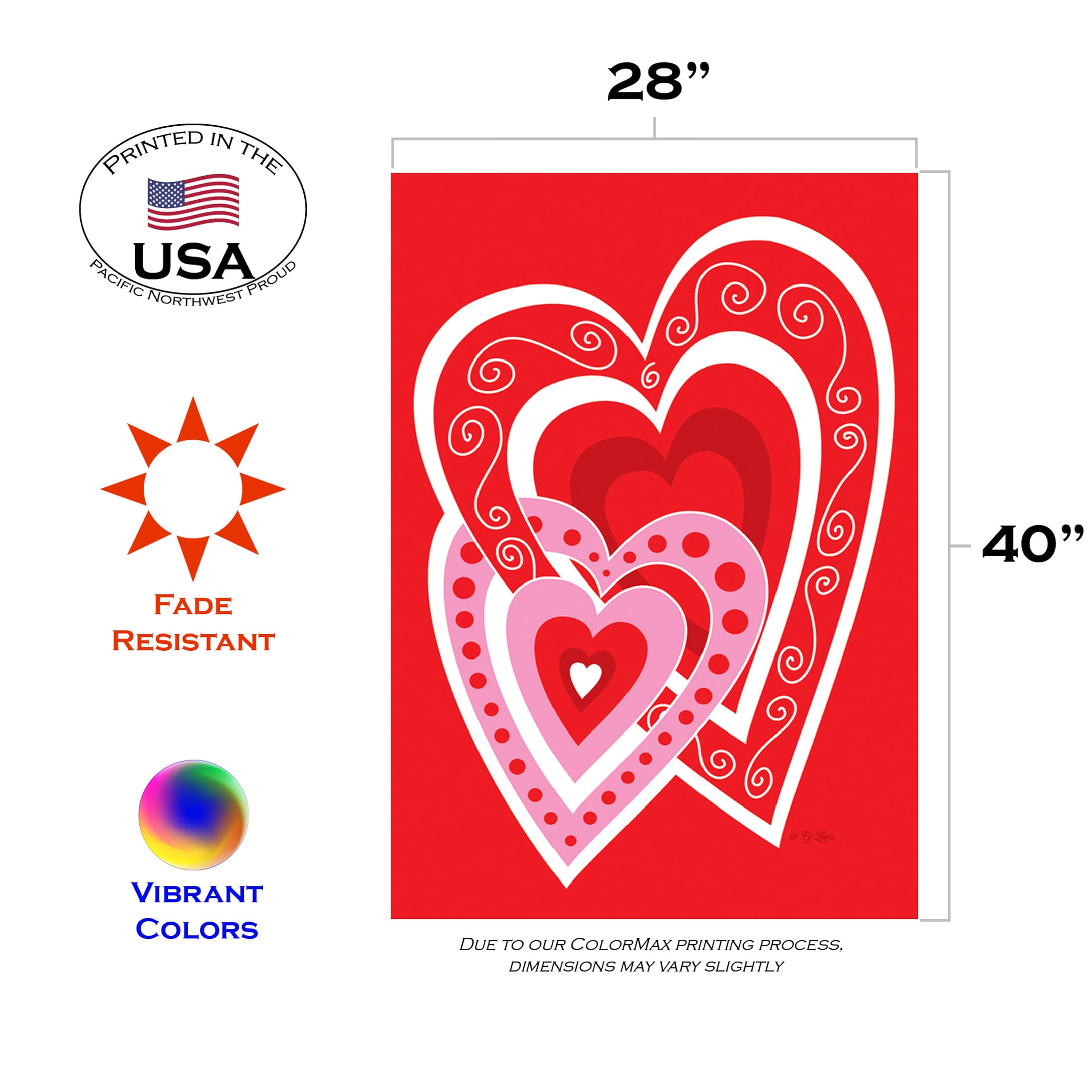 Toland Home Garden 1010411 Double Sided Valentine's Day Garden Flag - 28x40 Inch Heart Design Outdoor Yard Decoration for House, Porch & Seasonal Festive Celebrations