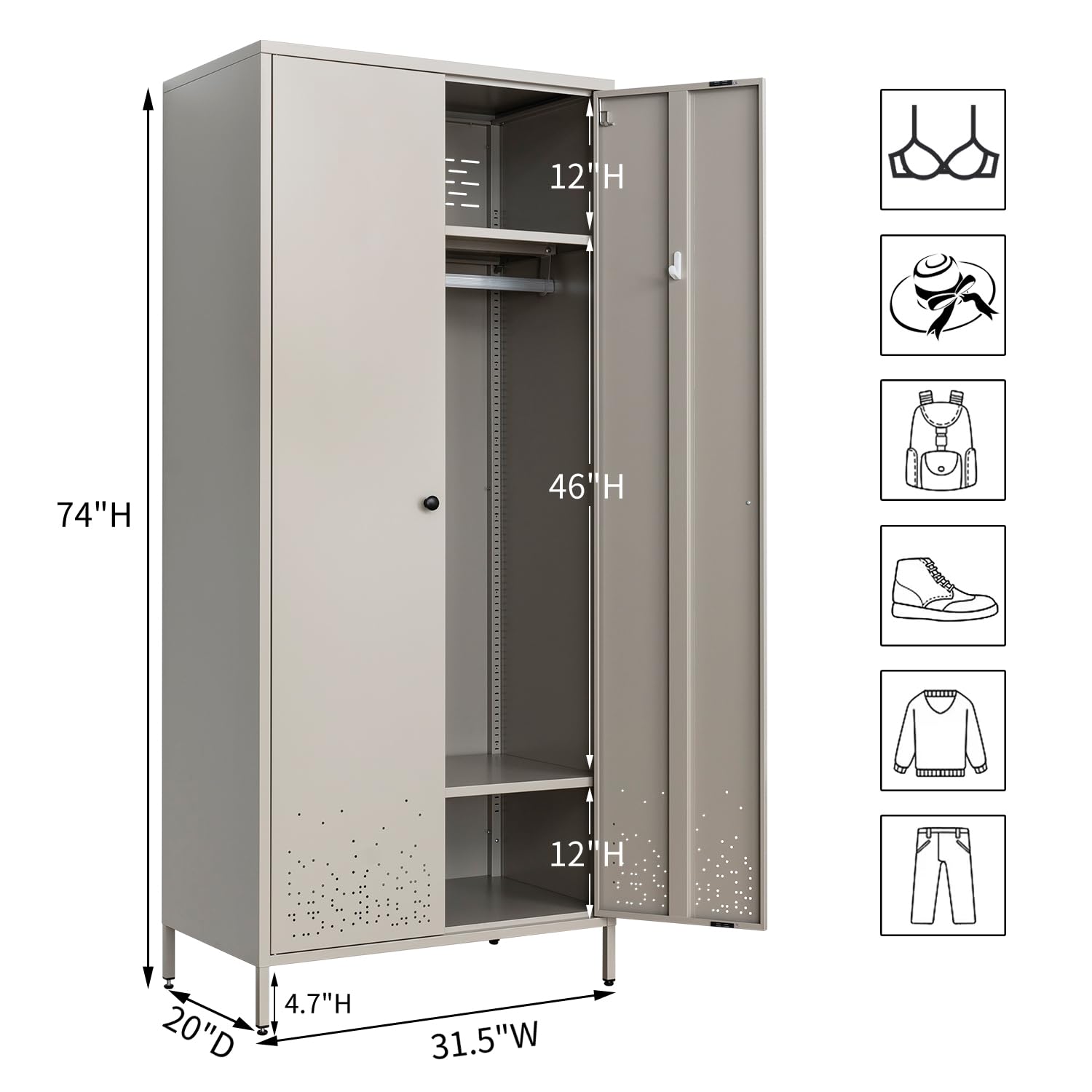 Metal Wardrobe Cabinet with Hanging Rod - Space Saving Closet Organizer for Bedroom & Laundry Room - Durable Storage Armoire in Gray | Perfect for Small Spaces, Apartments & Dorm Rooms