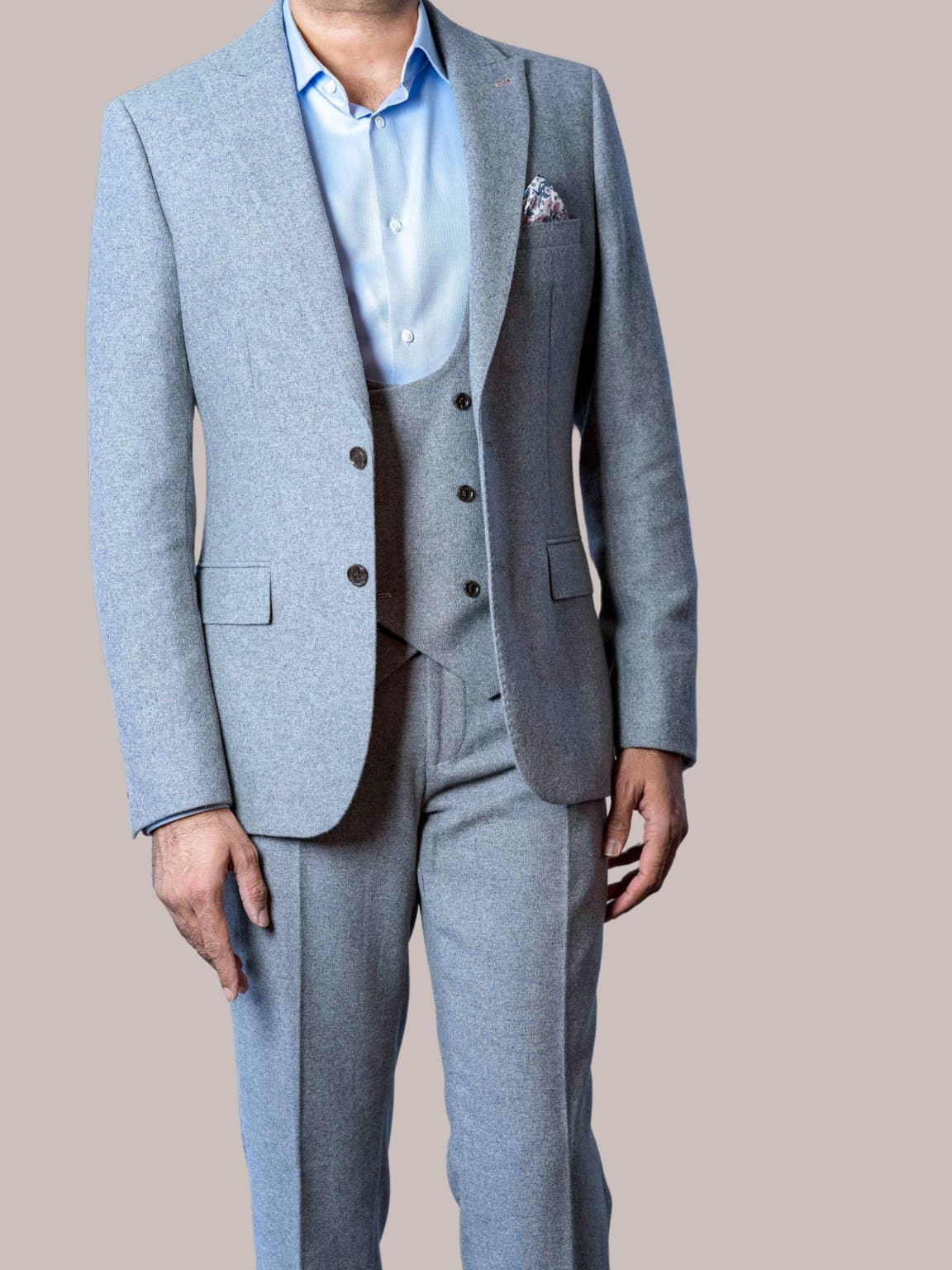 Harry Brown Ralph Grey Flannel 3 Piece Suit for Men - Premium Wool Blend Business Formal Wear - Perfect for Weddings, Office Meetings & Special Occasions