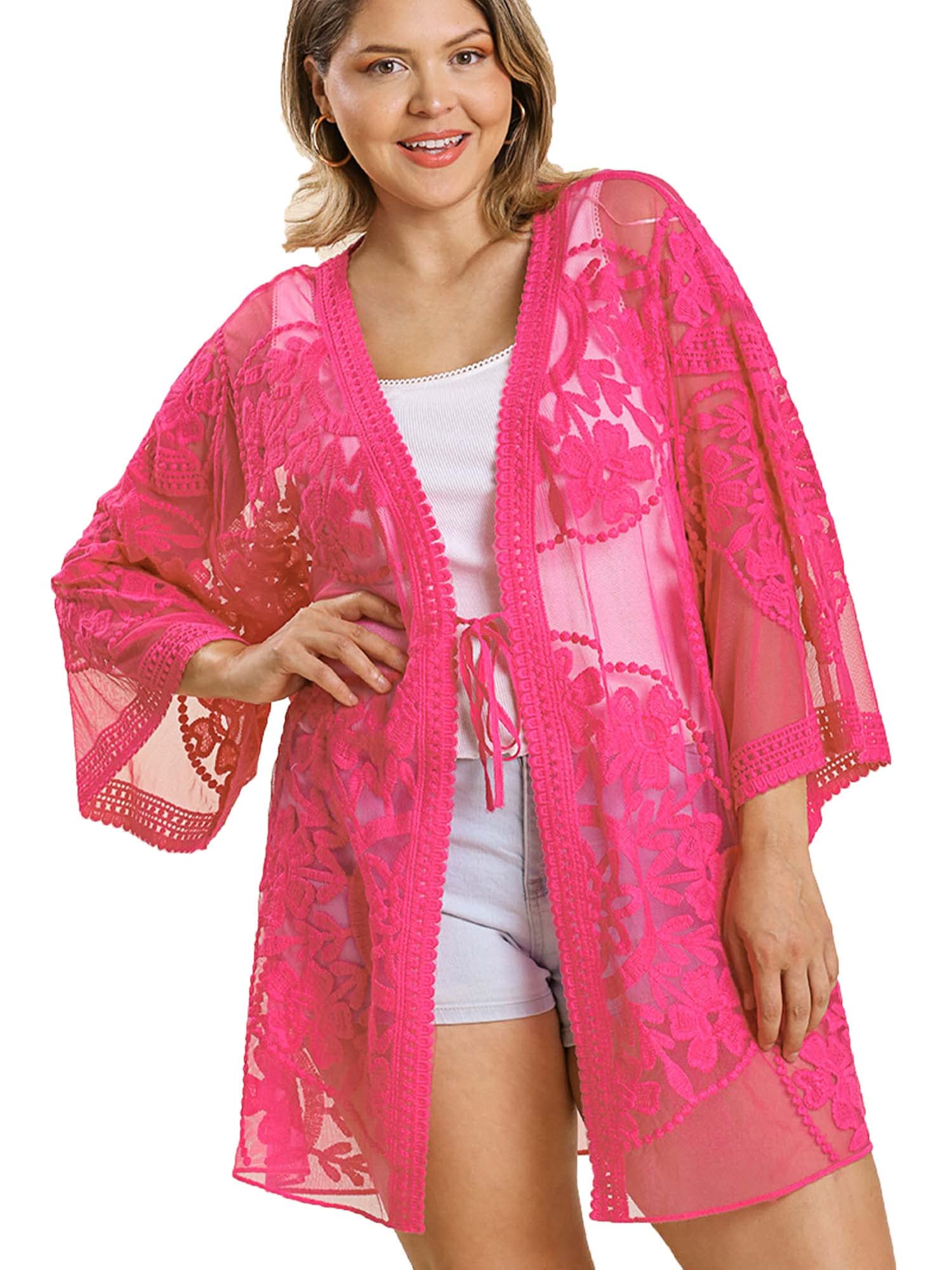 Umgee Women's Crochet Floral Lace Open Front Kimono Cardigan with Waist Tie - Perfect for Beach Cover Up, Summer Outfits & Boho Fashion