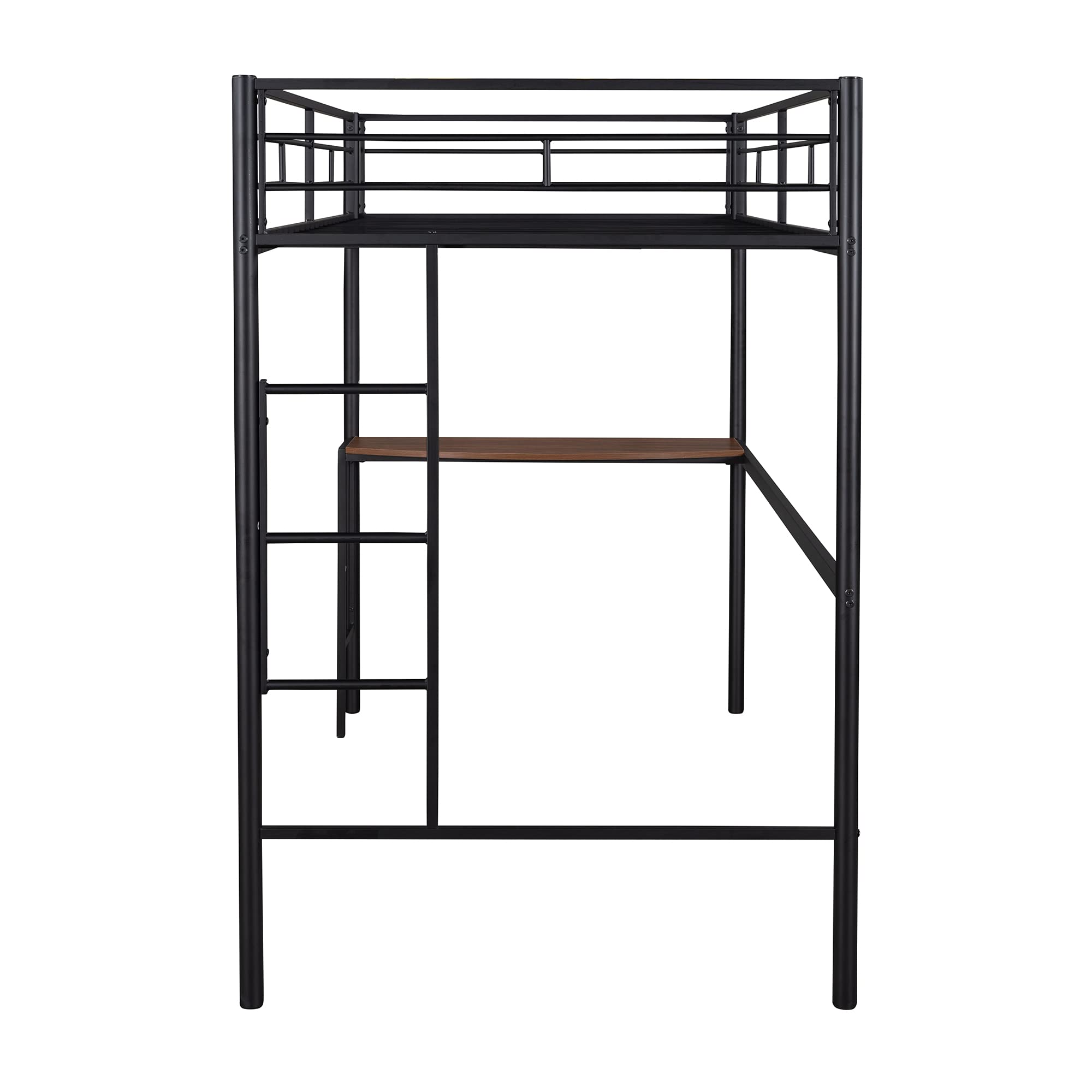 Harper & Bright Designs Twin Size Metal Loft Bed with Study Desk, Ladder & Safety Guardrails - Space Saving Bed for Kids, Teens & Adults - Perfect for Small Rooms, Dorms & Apartments (Black)