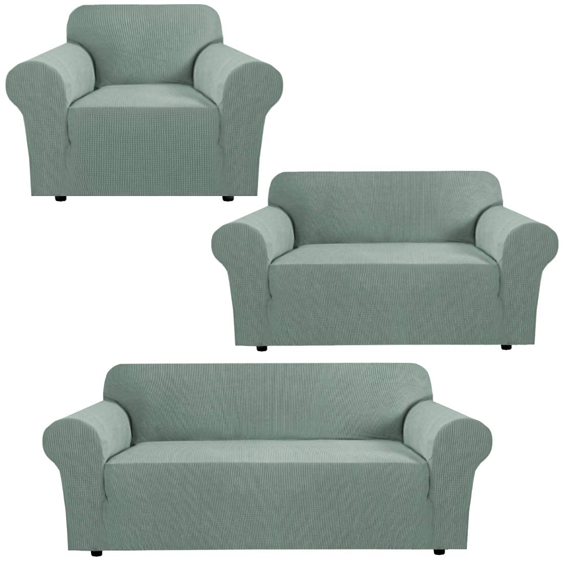 H.VERSAILTEX Stretch Sofa Covers for 3 Cushion Couch - Elastic Loveseat & Chair Slipcover Set in Sage Green - Perfect for Living Room, Apartment, and Home Decor Protection