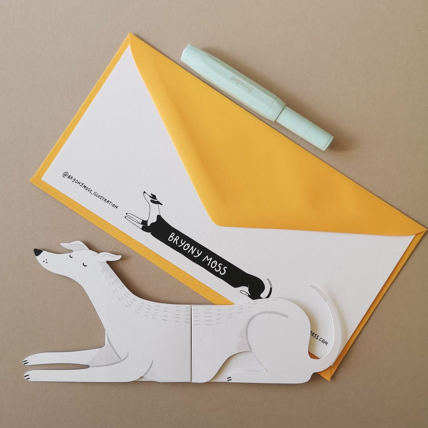 Bryony Moss Long Dog Pearl Card - Elegant Handmade Dog-Themed Greeting Card for Pet Lovers, Birthday, Thank You, or Special Occasions