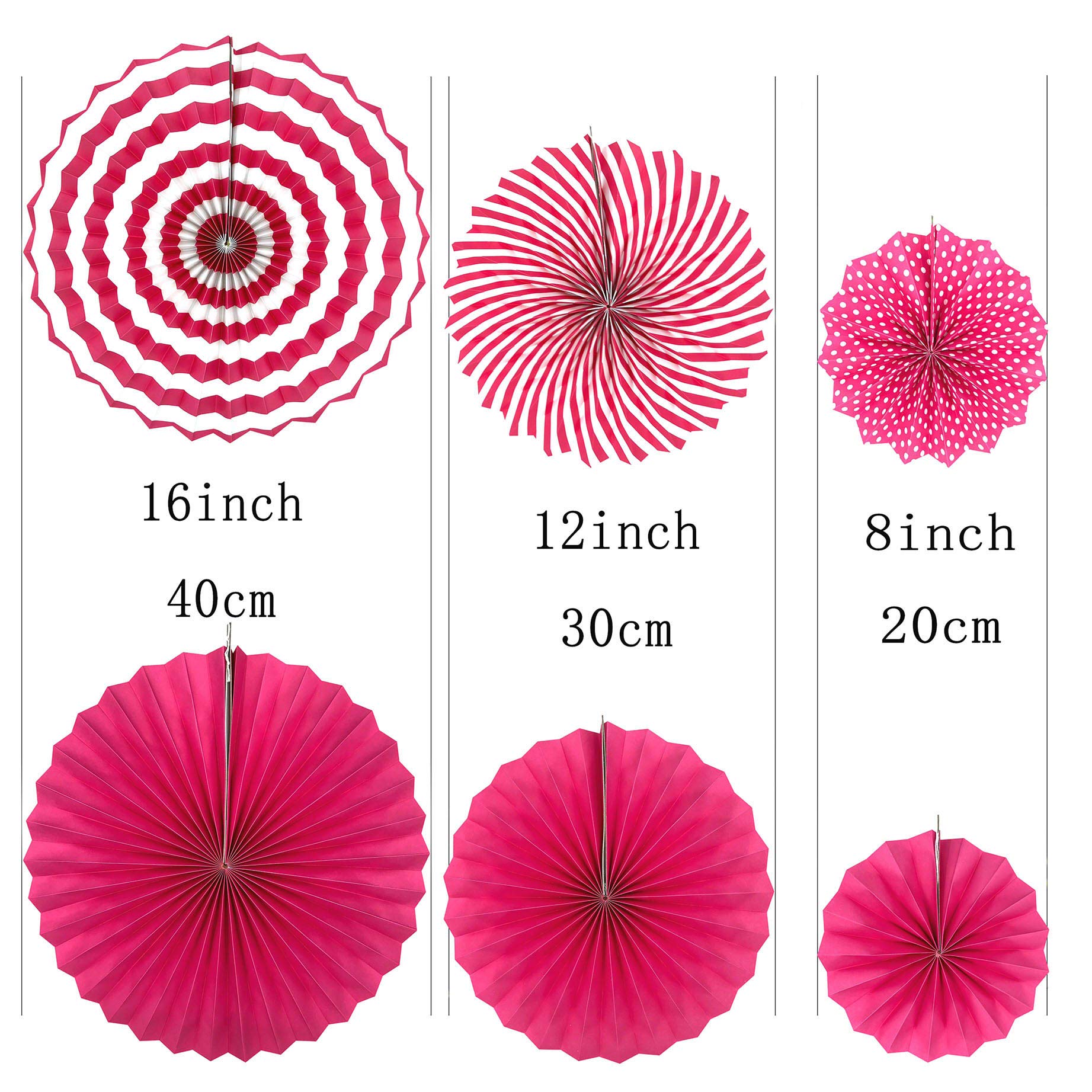 Hot Pink and Black Paper Fans Decorations - 12pc Hanging Party Decor for Birthday, Wedding, Bridal Shower, Bachelorette & Carnival | Ceiling Hangings & Photo Booth Backdrops for Women & Girls Celebrations