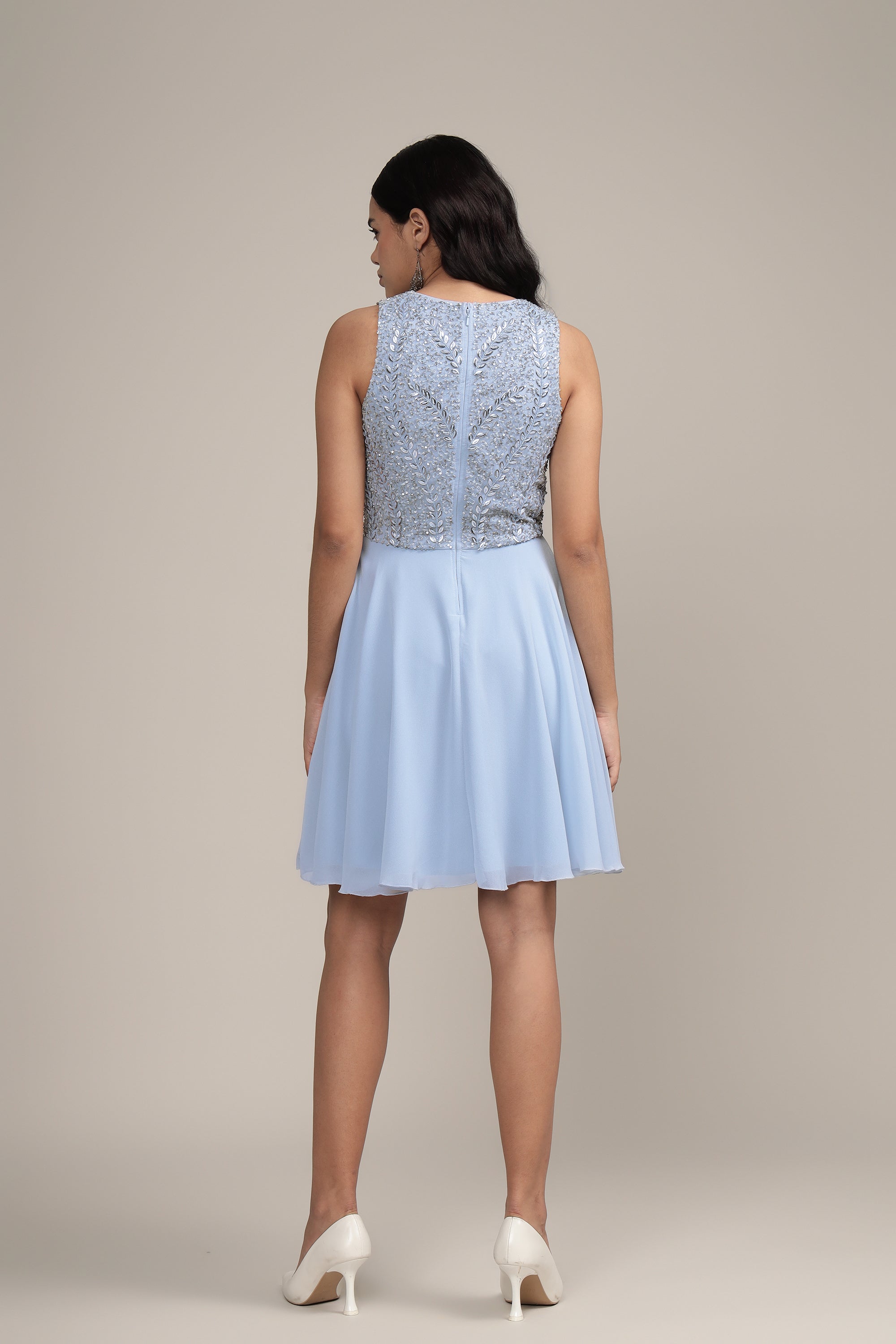 Blue Bunny Embellished Skater Dress for Women - Flirty & Fun A-Line Mini Dress for Parties, Dates & Spring Outfits
