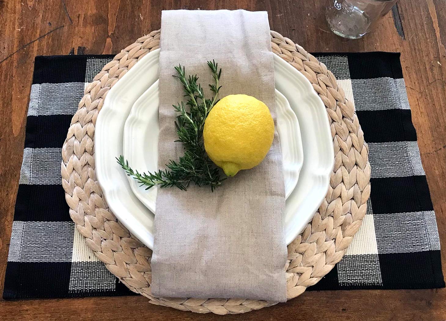Ukeler 6-Pack Buffalo Check Plaid Placemats - 100% Cotton Crossweave Woven Table Mats for Kitchen & Dining - Washable, Heat Resistant - Black & Ivory - Perfect for Holiday Dinners, Family Gatherings & Everyday Use