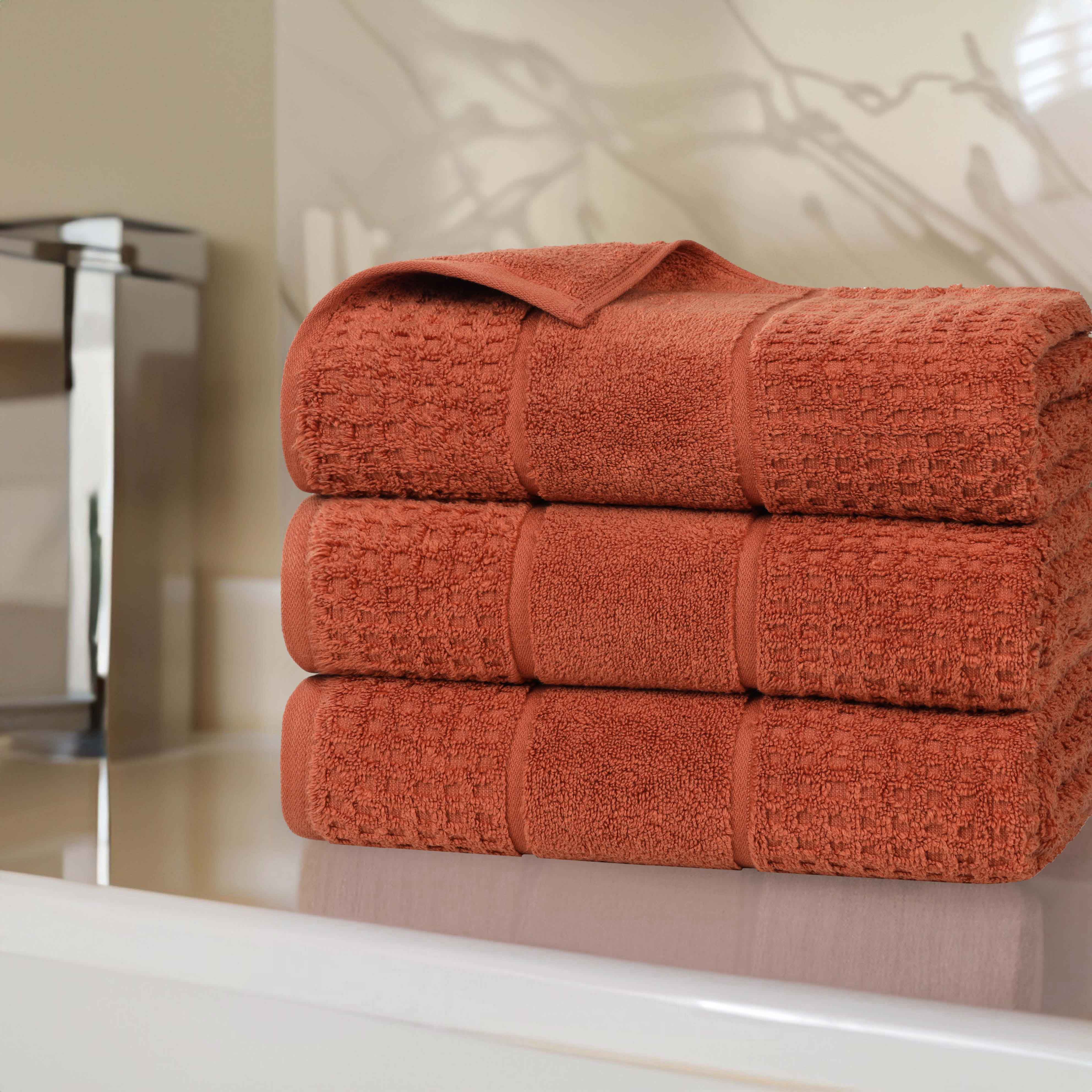 Premium Zero Twist Cotton Waffle Bath Towels - Ultra Soft & Absorbent Honeycomb Weave - Set of 3 for Spa, Bathroom & Beach Use