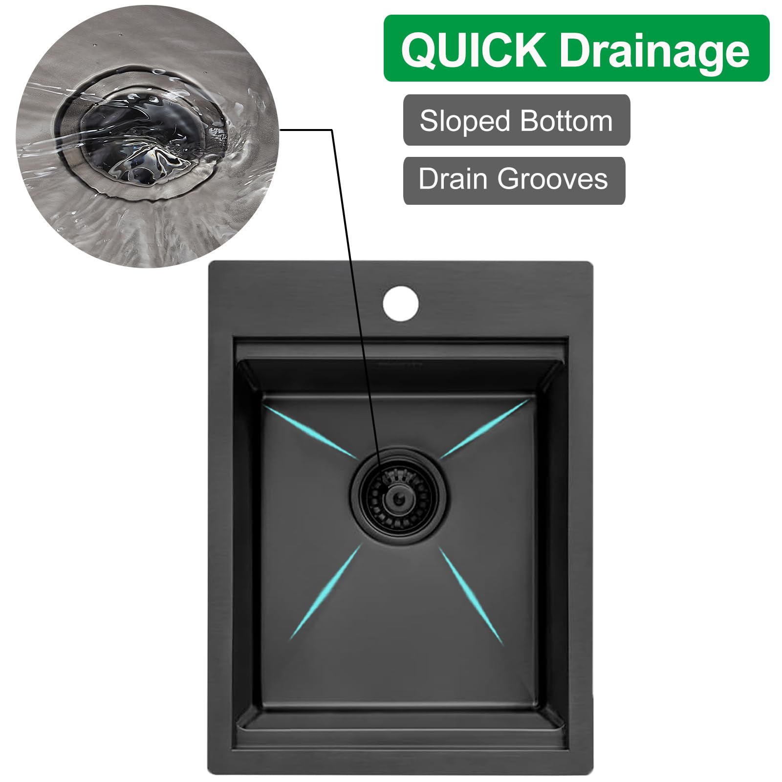 15x20 Inch Black Stainless Steel Drop-In Bar Sink - Topmount Single Bowl Kitchen Sink for Workstation, RV, Outdoor & Wet Bar | Perfect for Office, Laundry, Prep & Yard Use