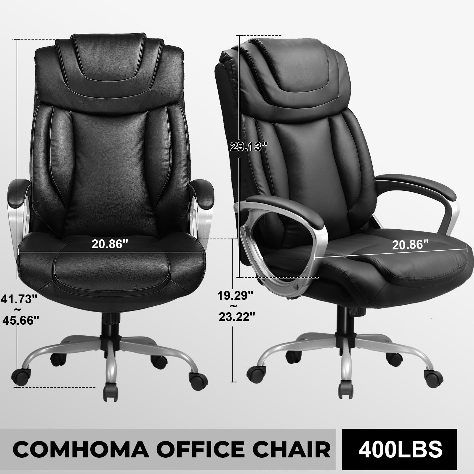 COMHOMA Ergonomic Office Chair - Adjustable Swivel Desk Chair with PU Leather, Headrest & Lumbar Support for Home & Executive Use - Perfect for Long Hours of Work, Gaming & Study Sessions