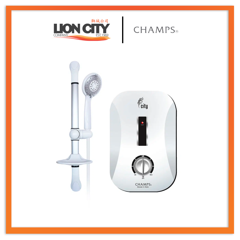 Champs City White Electric Instant Water Heater with Shower Set - Fast Hot Water Solution for Bathroom, Kitchen & RV Use